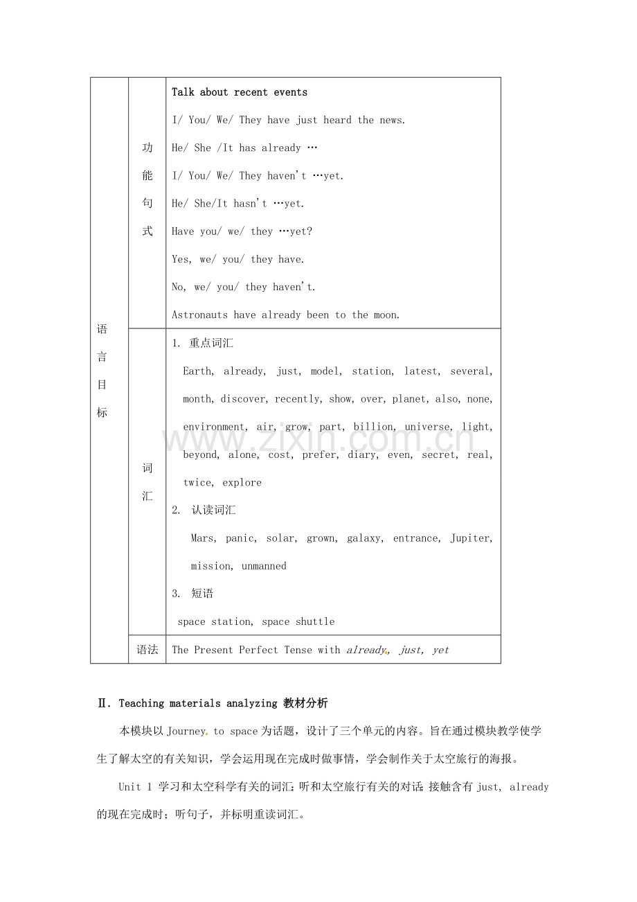 内蒙古鄂尔多斯康巴什新区第一中学八年级英语上册 Module 3 Journey to space 教案 外研版.doc_第2页