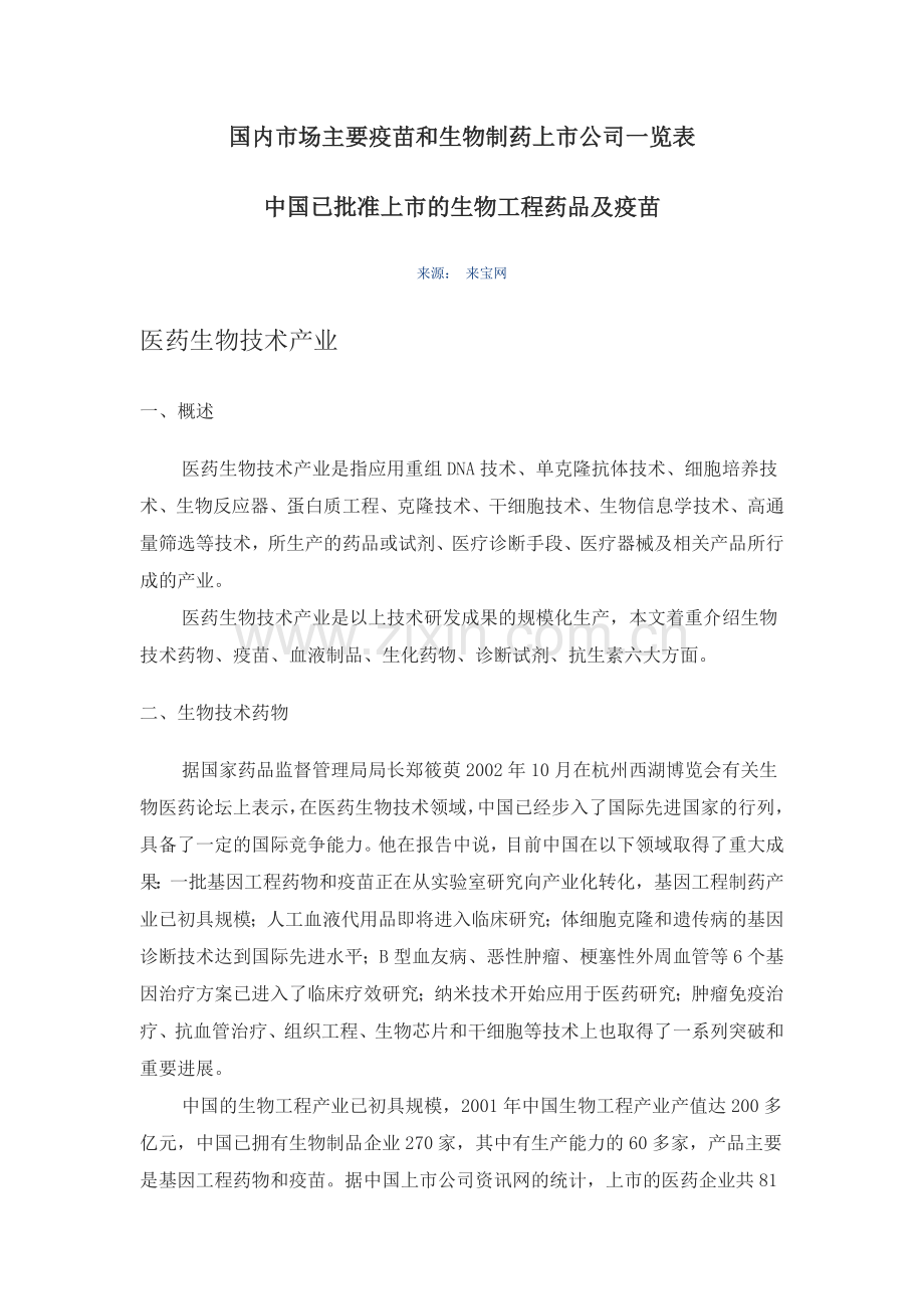 国内市场主要疫苗和生物制药上市公司.doc_第1页