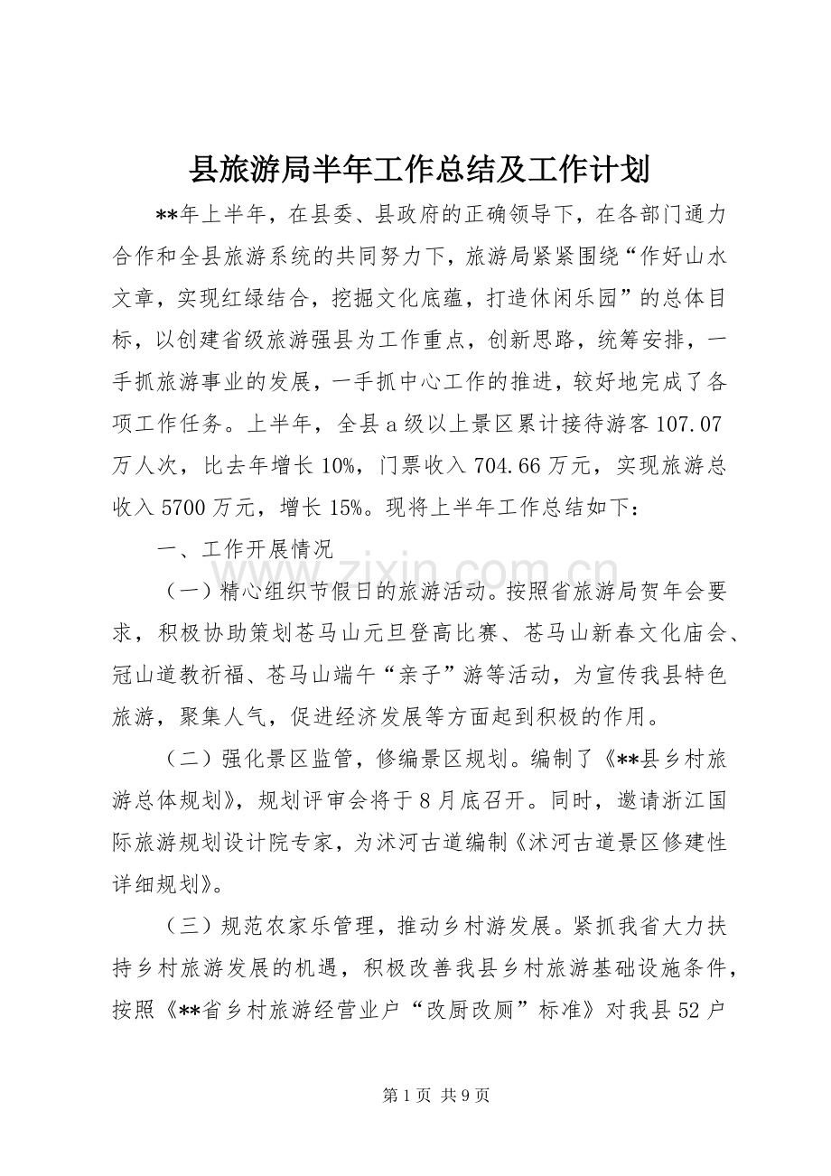 县旅游局半年工作总结及工作计划_1.docx_第1页
