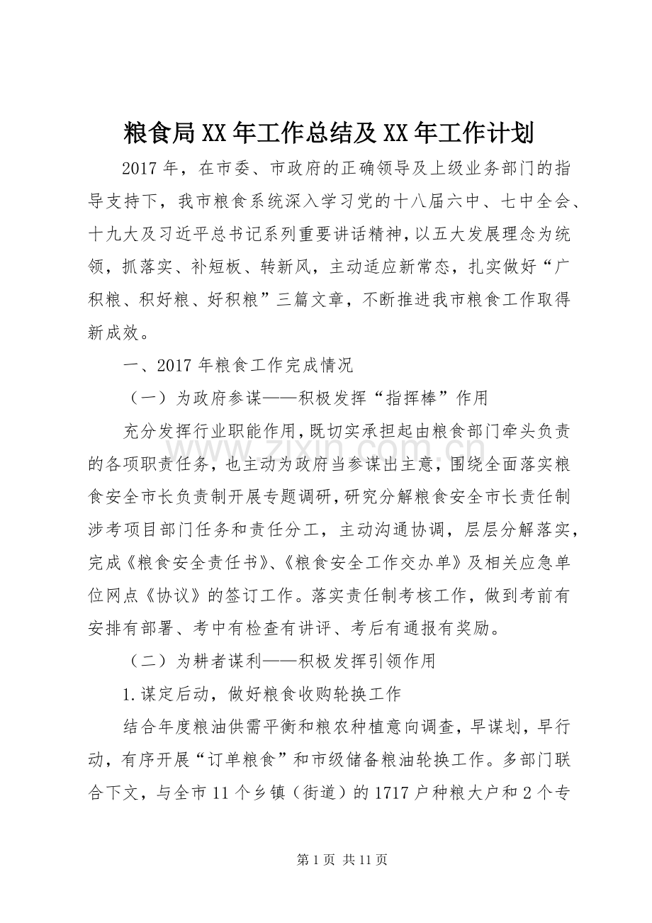 粮食局XX年工作总结及XX年工作计划 .docx_第1页