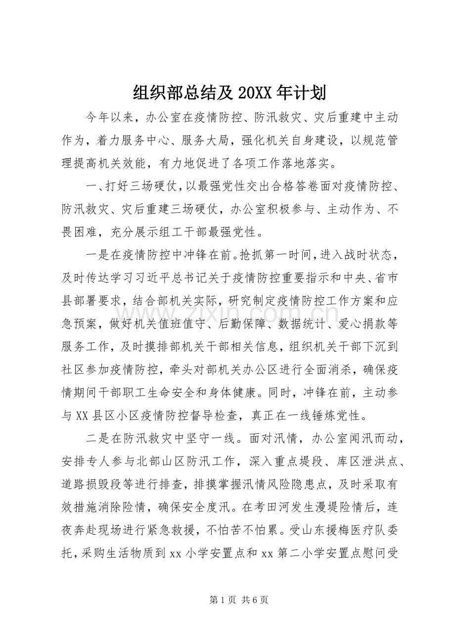 组织部总结及20XX年计划.docx_第1页