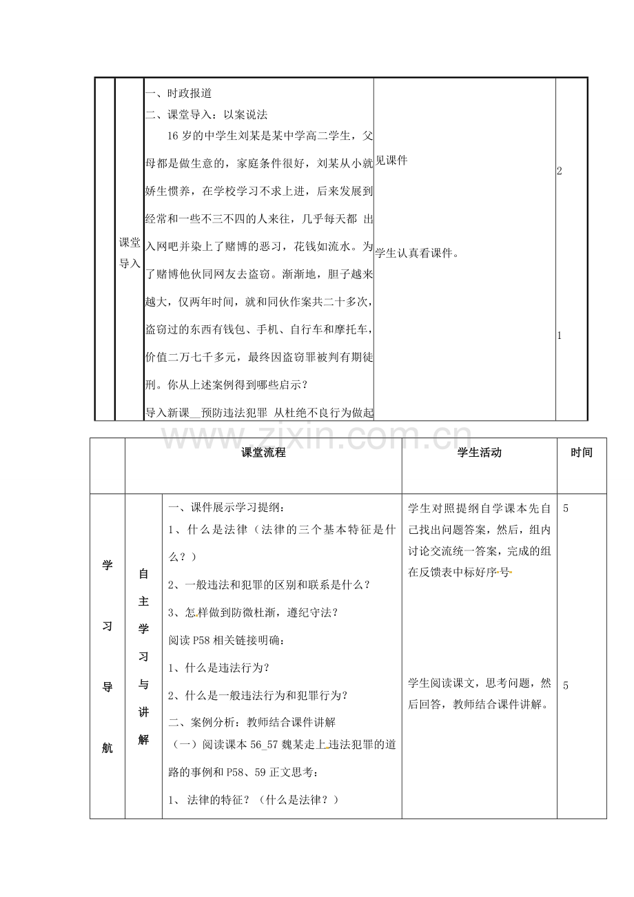 山东省邹平县实验中学七年级政治下册 第15课 预防违法犯罪教案 北师大版.doc_第2页