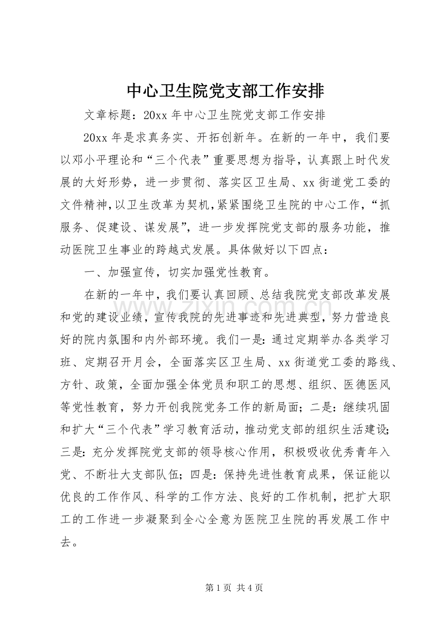中心卫生院党支部工作安排.docx_第1页