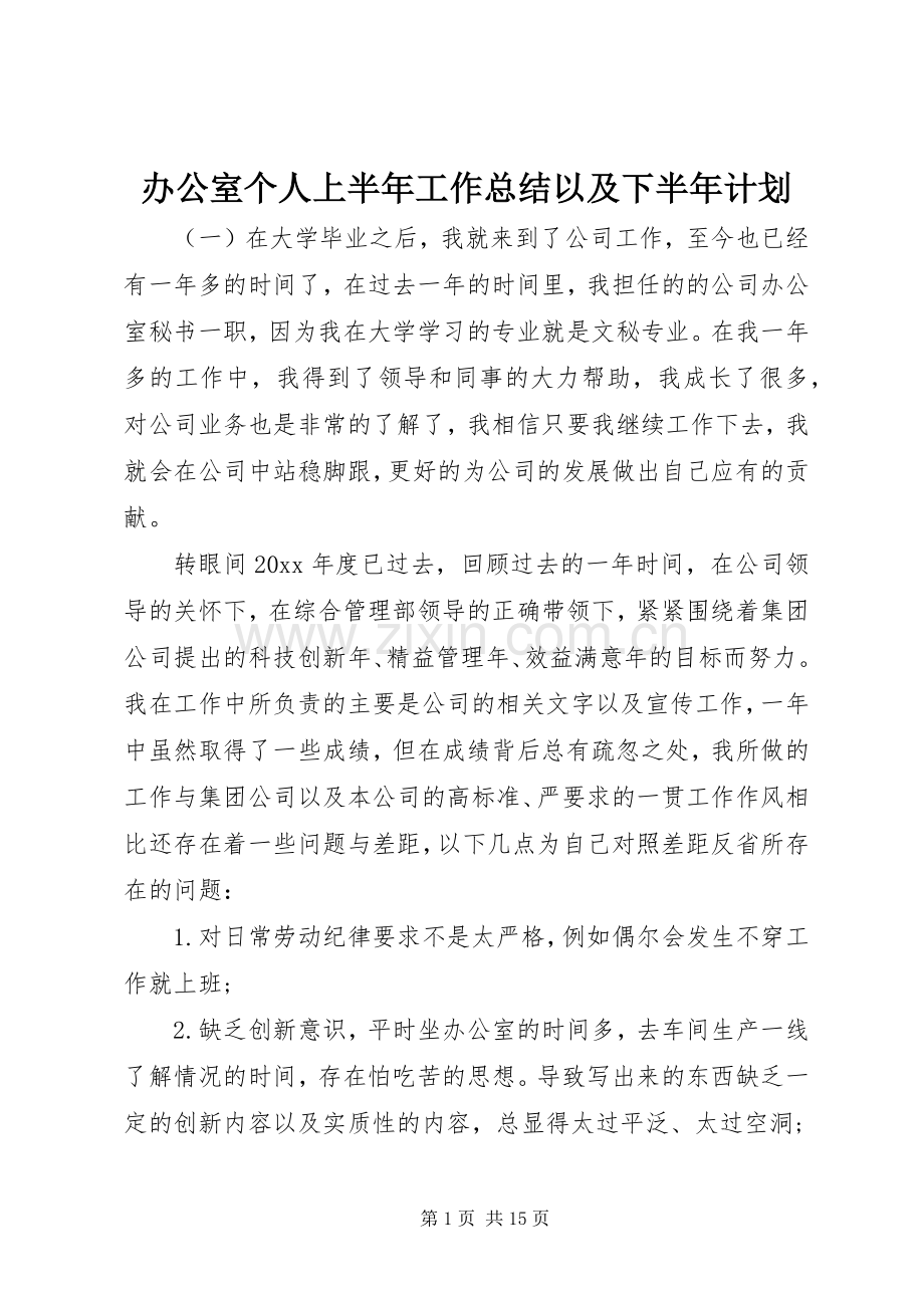 办公室个人上半年工作总结以及下半年计划.docx_第1页