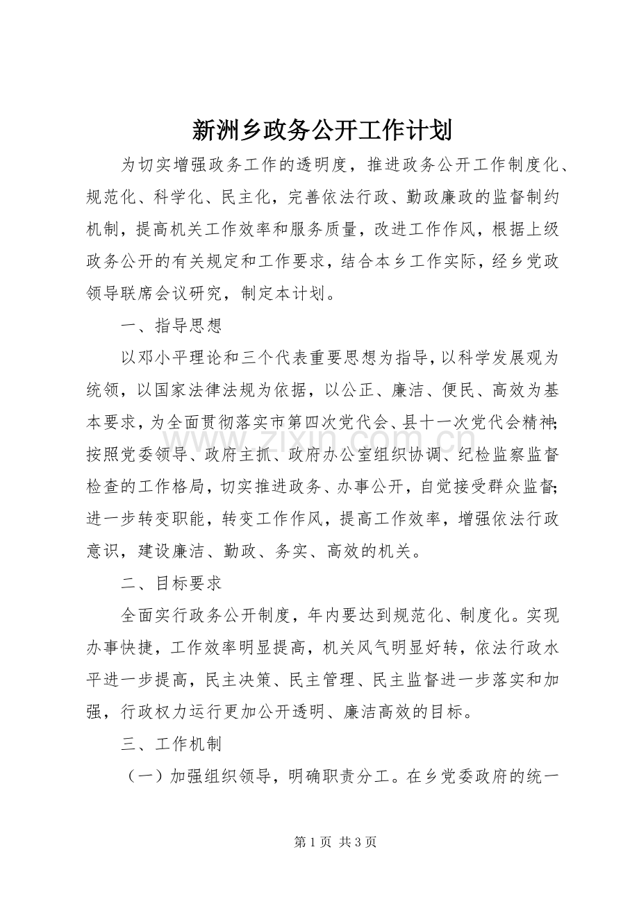 新洲乡政务公开工作计划 .docx_第1页