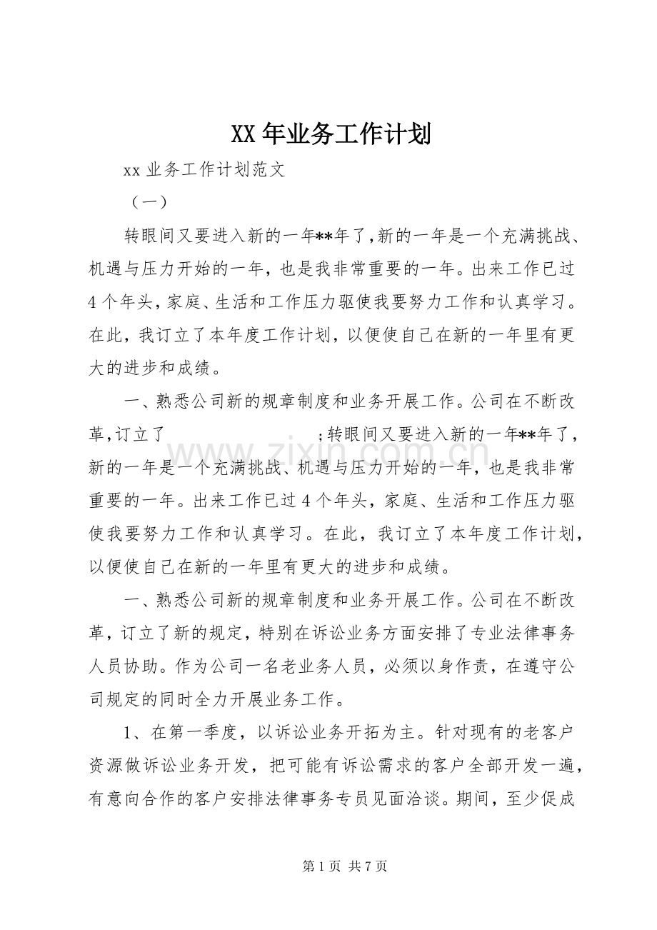 XX年业务工作计划 .docx_第1页