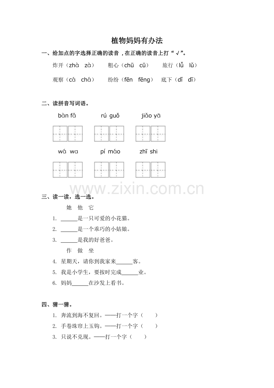 《植物妈妈有办法》练习题.doc_第1页