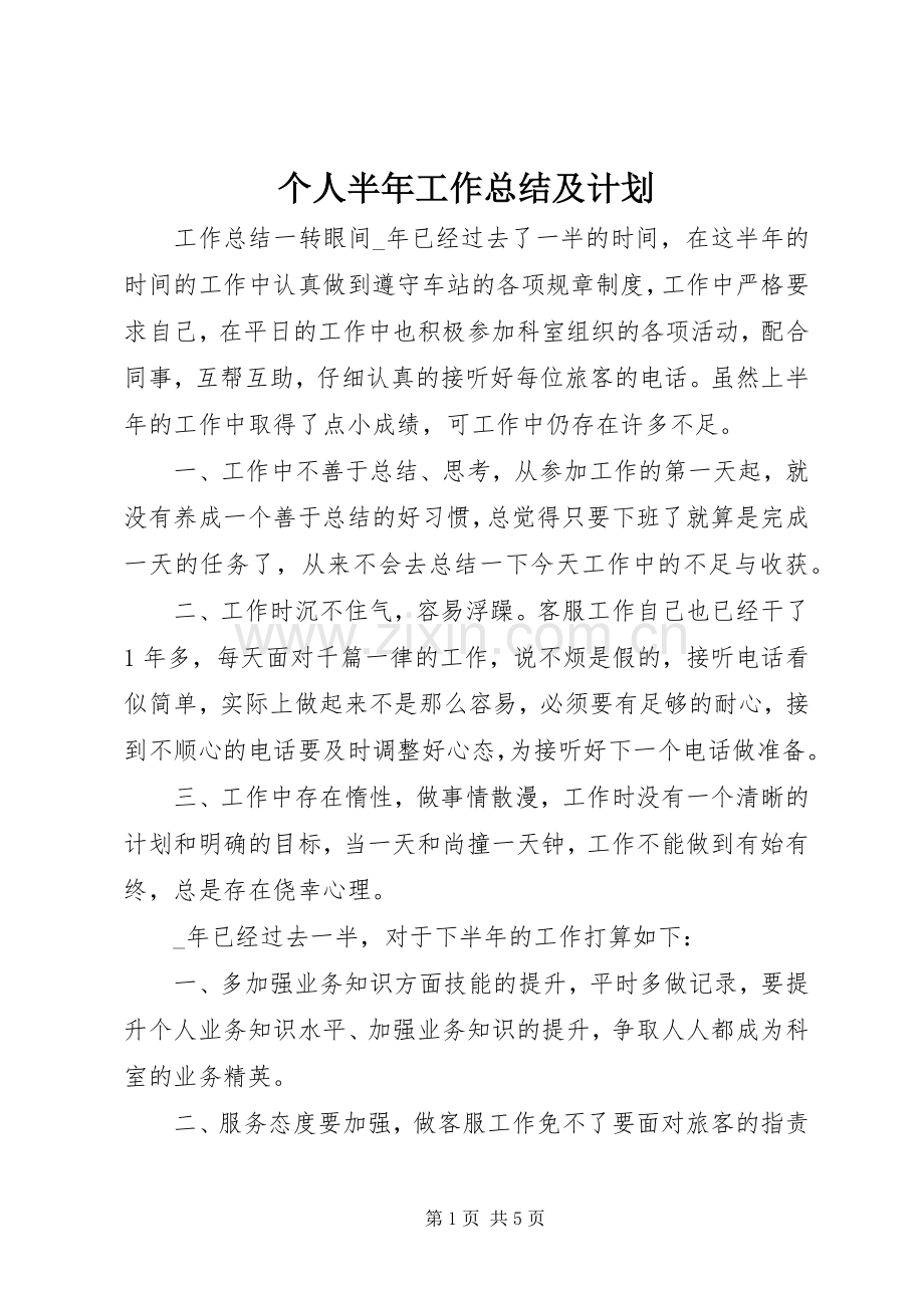 个人半年工作总结及计划.docx_第1页