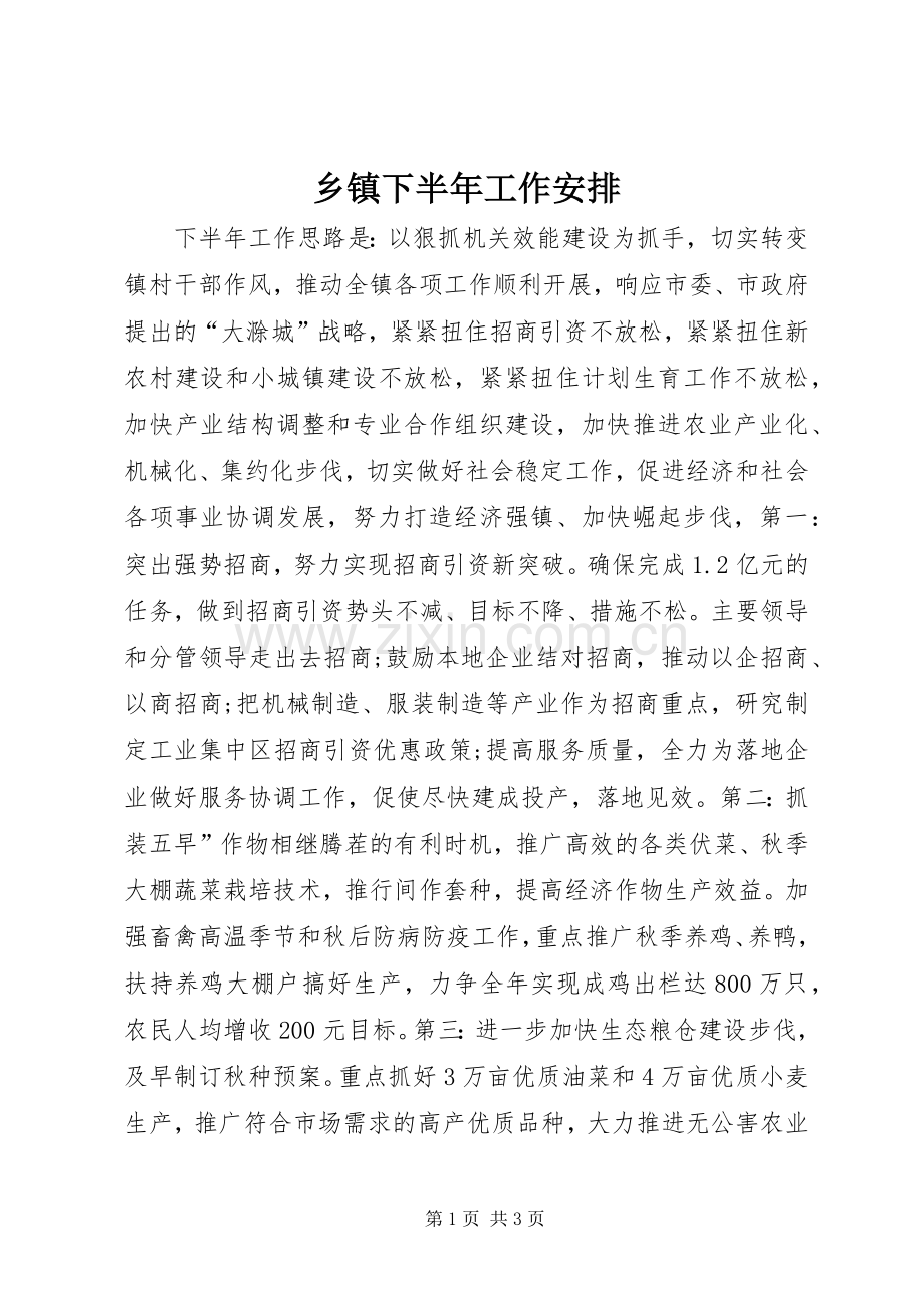乡镇下半年工作安排.docx_第1页
