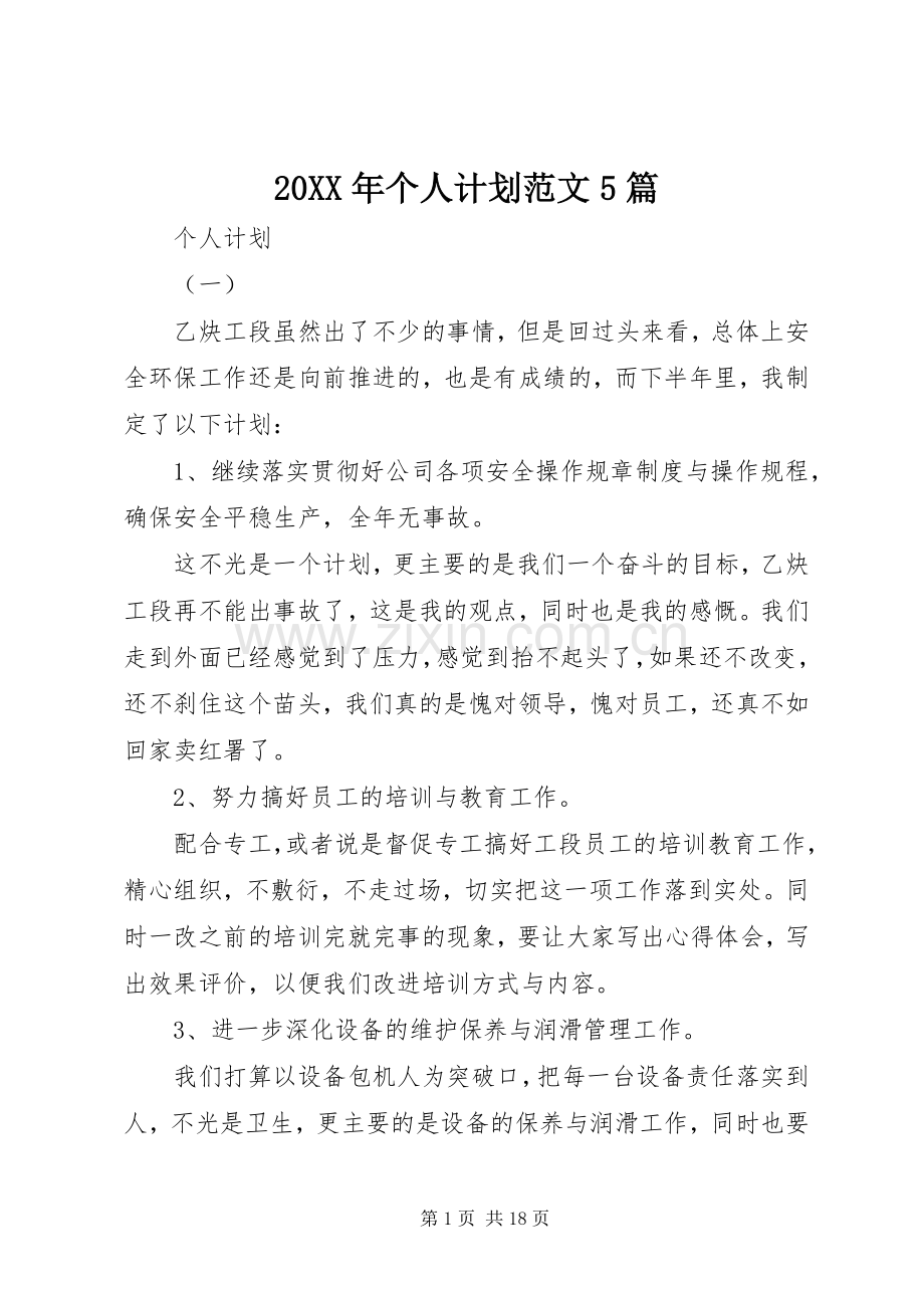 20XX年个人计划范文5篇.docx_第1页