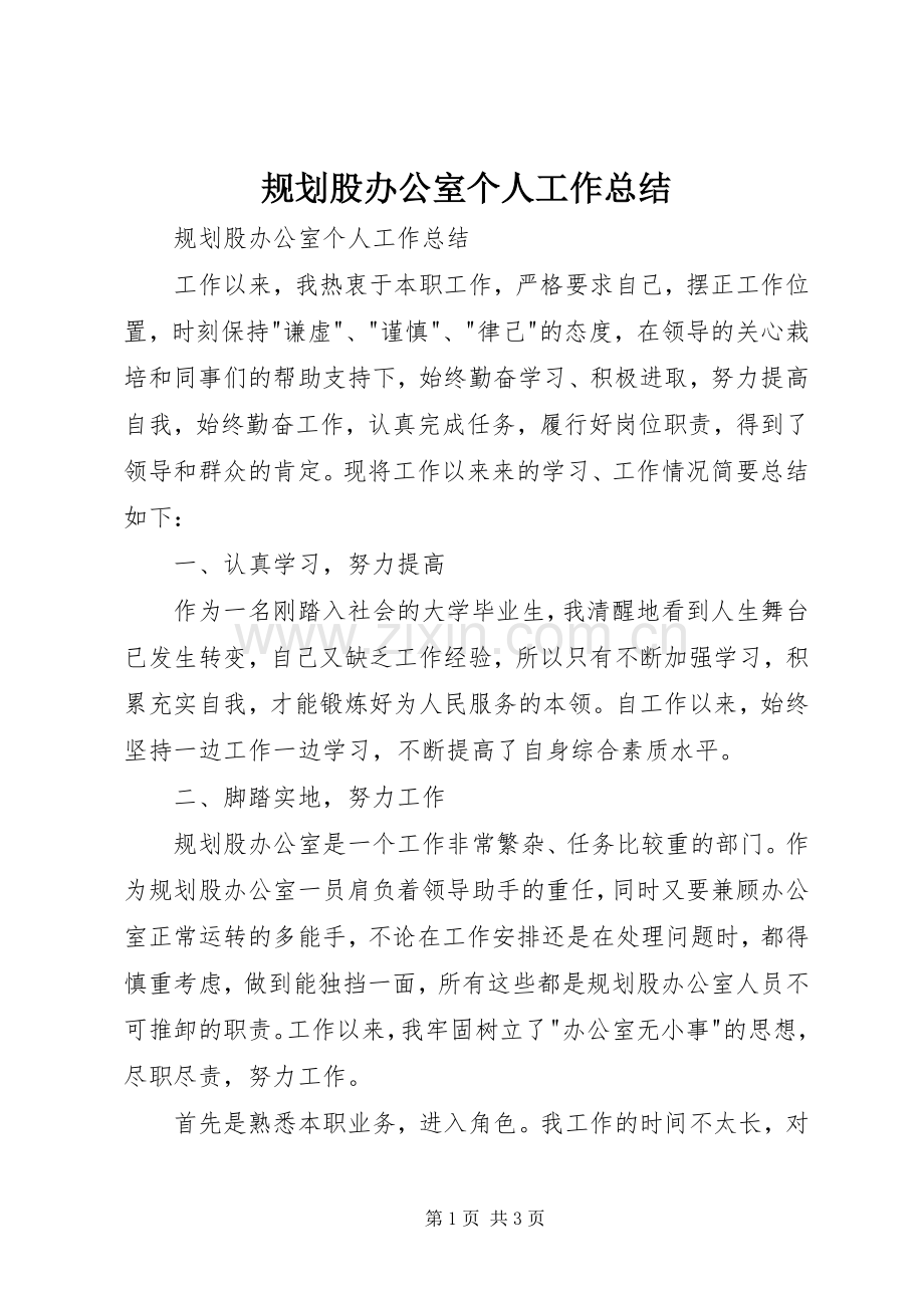 规划股办公室个人工作总结 .docx_第1页