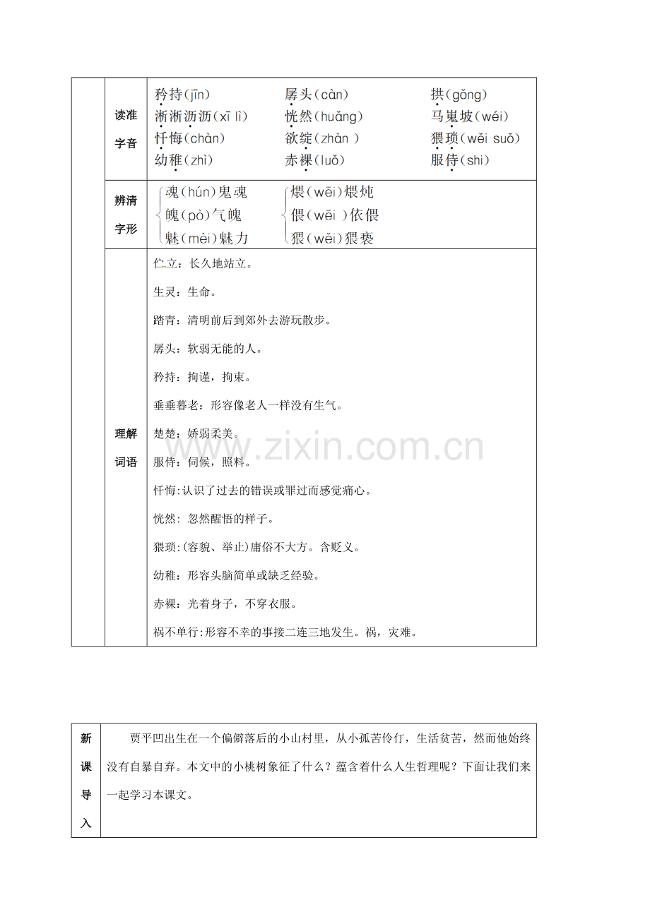 （秋季版）湖北省武穴市七年级语文下册 18 一棵小桃树教案 新人教版-新人教版初中七年级下册语文教案.doc_第2页