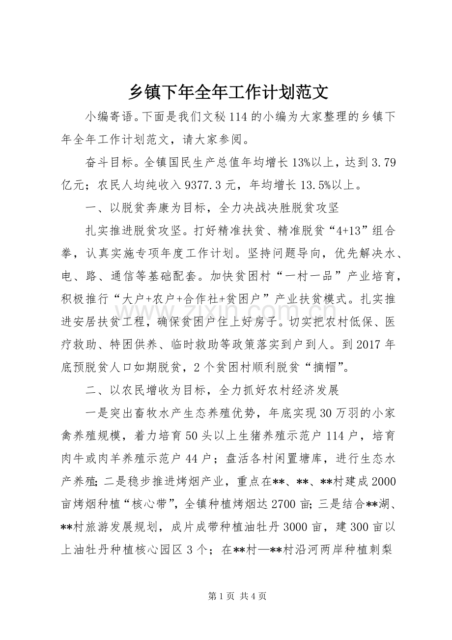 乡镇下年全年工作计划范文.docx_第1页