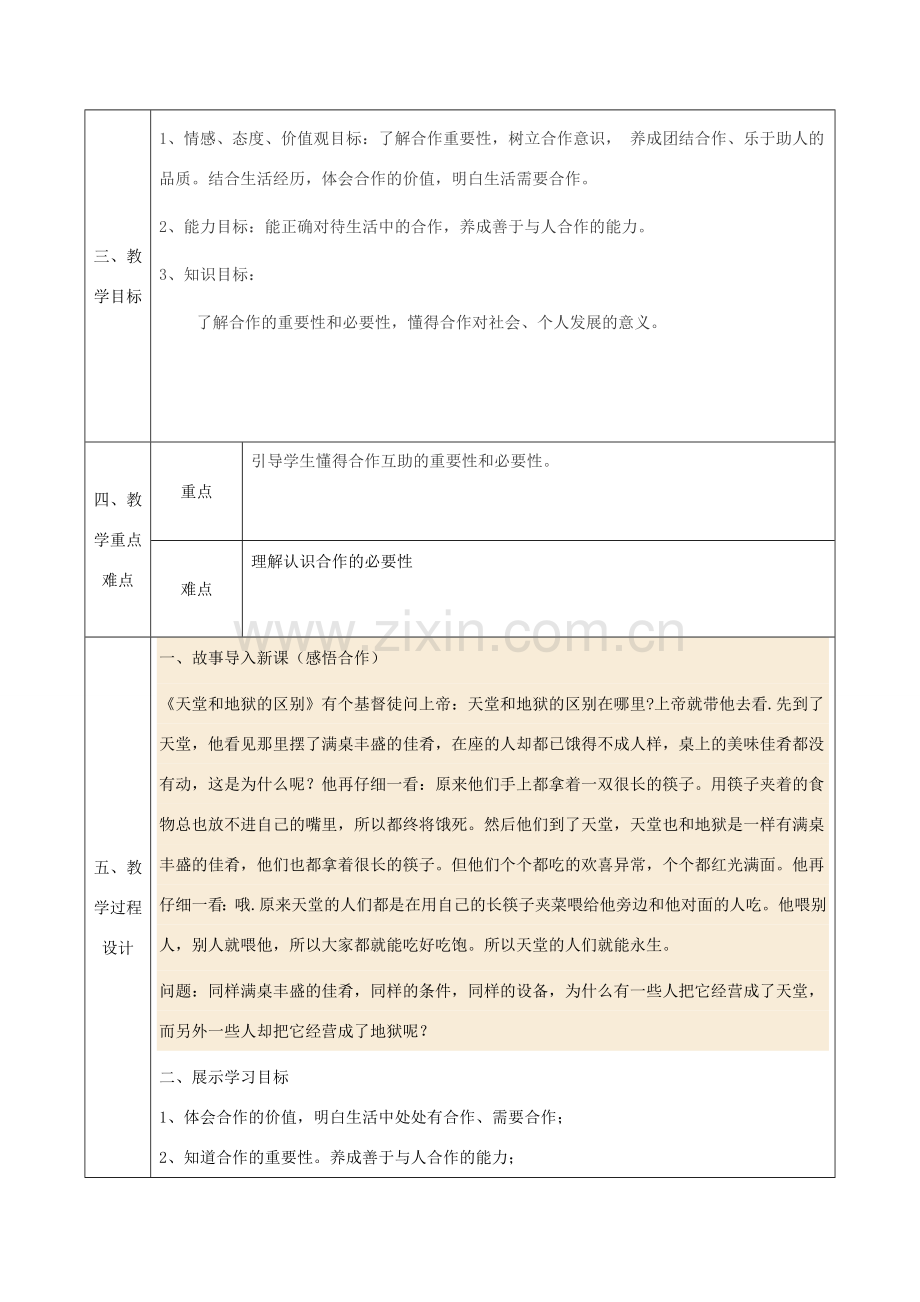 八年级政治上册 第三单元 在合作中发展 第五课 合作竞争求发展 第1框 合作使生活之路更宽畅教案 鲁教版-鲁教版初中八年级上册政治教案.doc_第2页