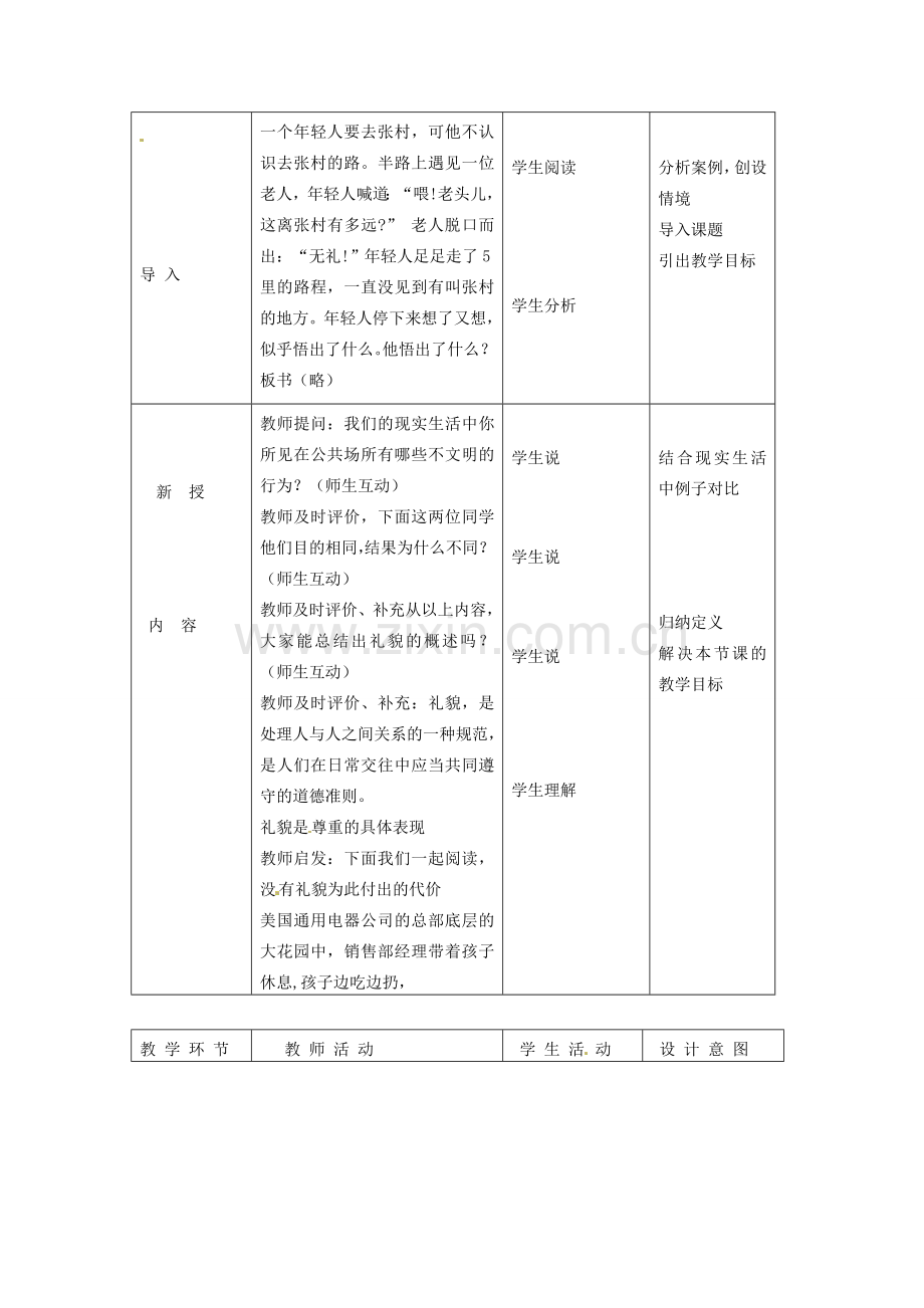 北京市豆各庄中学八年级政治上册 7.1 礼貌显魅力教案 新人教版.doc_第2页