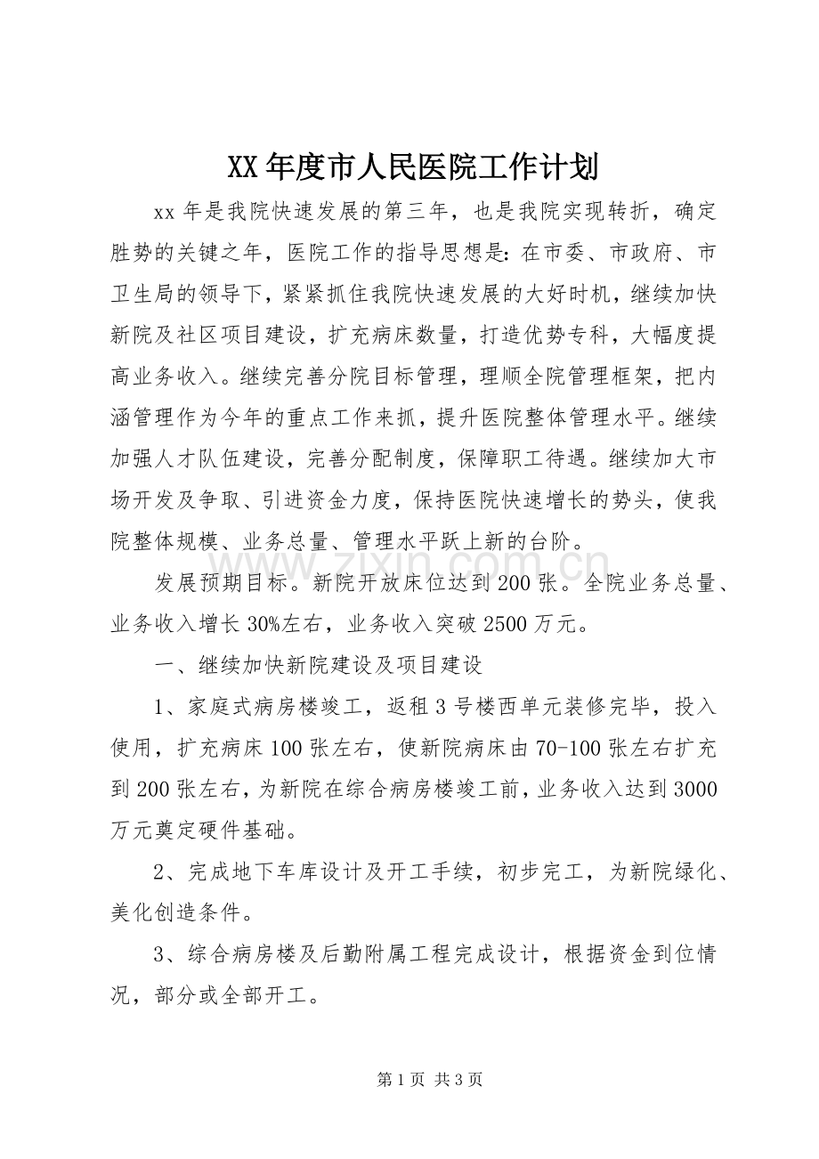 XX年度市人民医院工作计划.docx_第1页