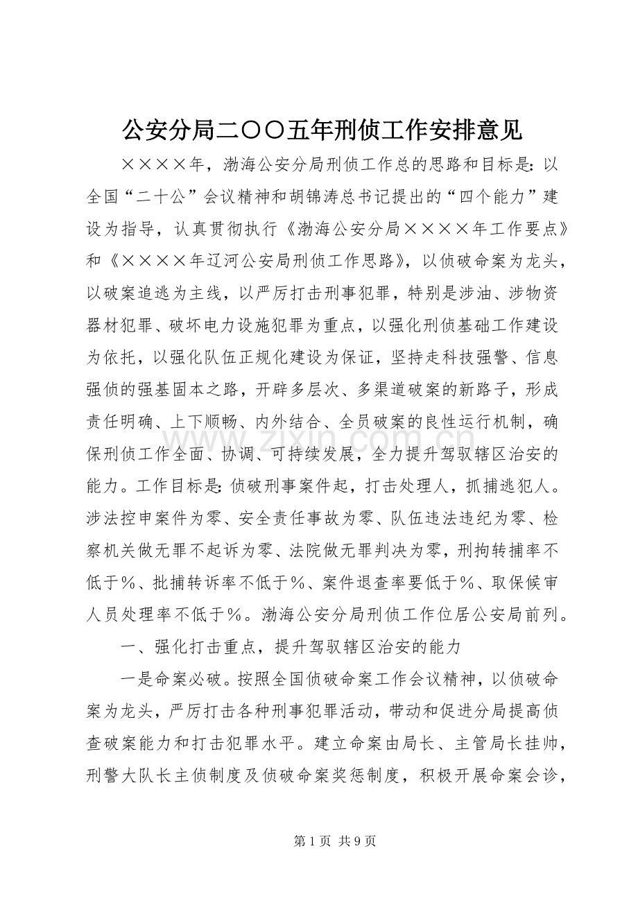 公安分局二○○五年刑侦工作安排意见.docx_第1页