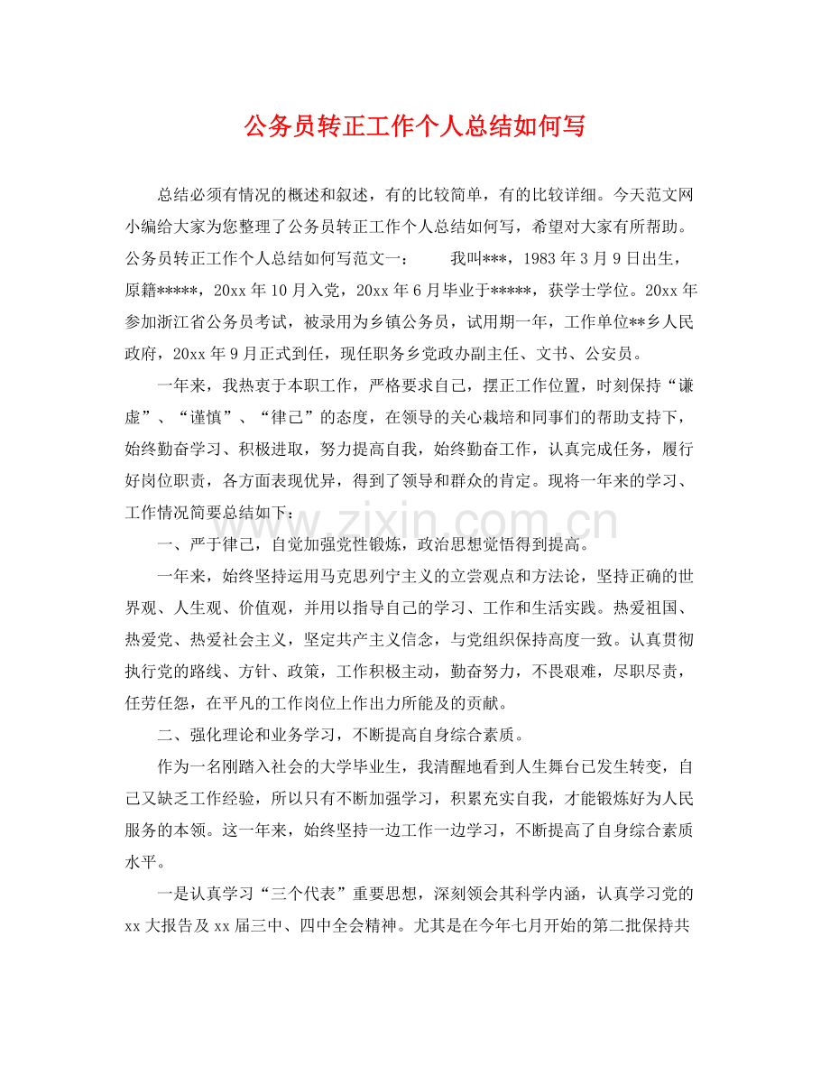 公务员转正工作个人总结如何写 .docx_第1页