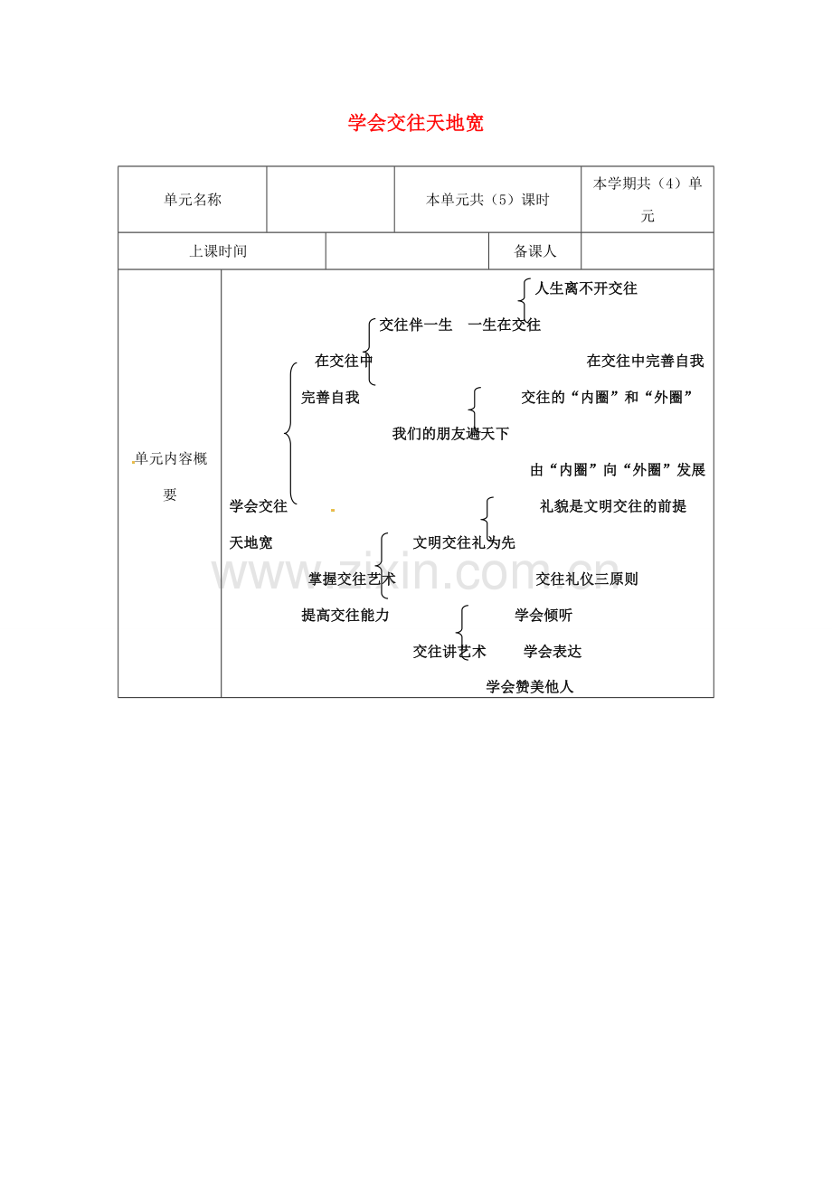 山东省邹平县实验中学八年级政治下册《第二单元单元备课》教学案 新人教版.doc_第1页