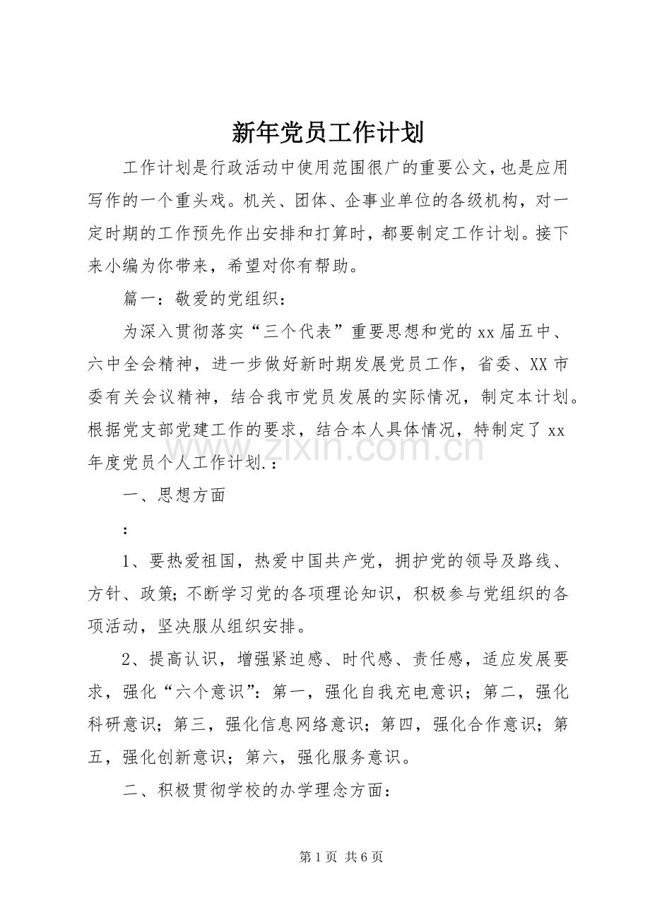新年党员工作计划.docx_第1页