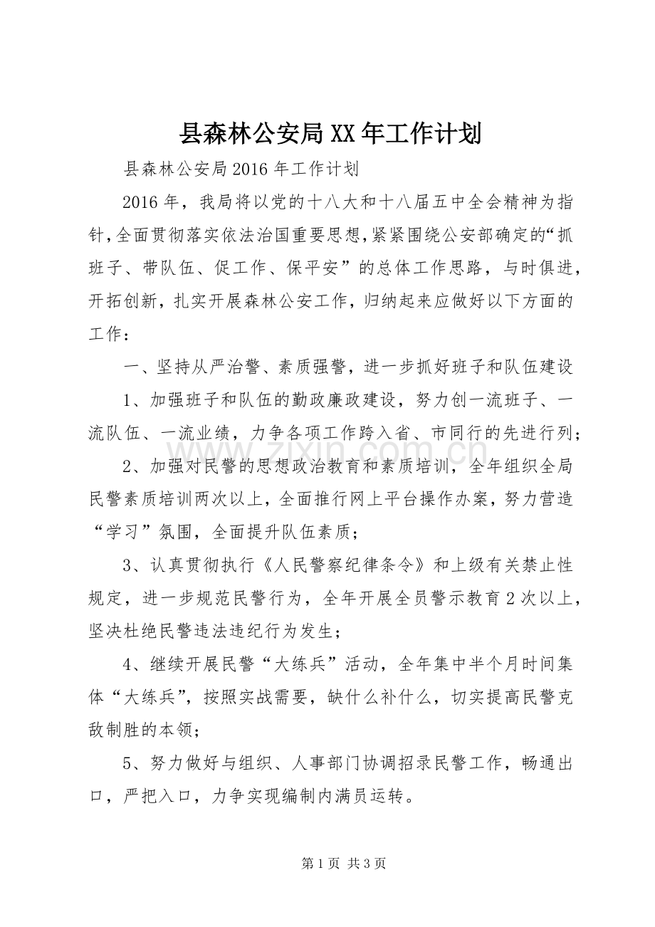 县森林公安局XX年工作计划.docx_第1页