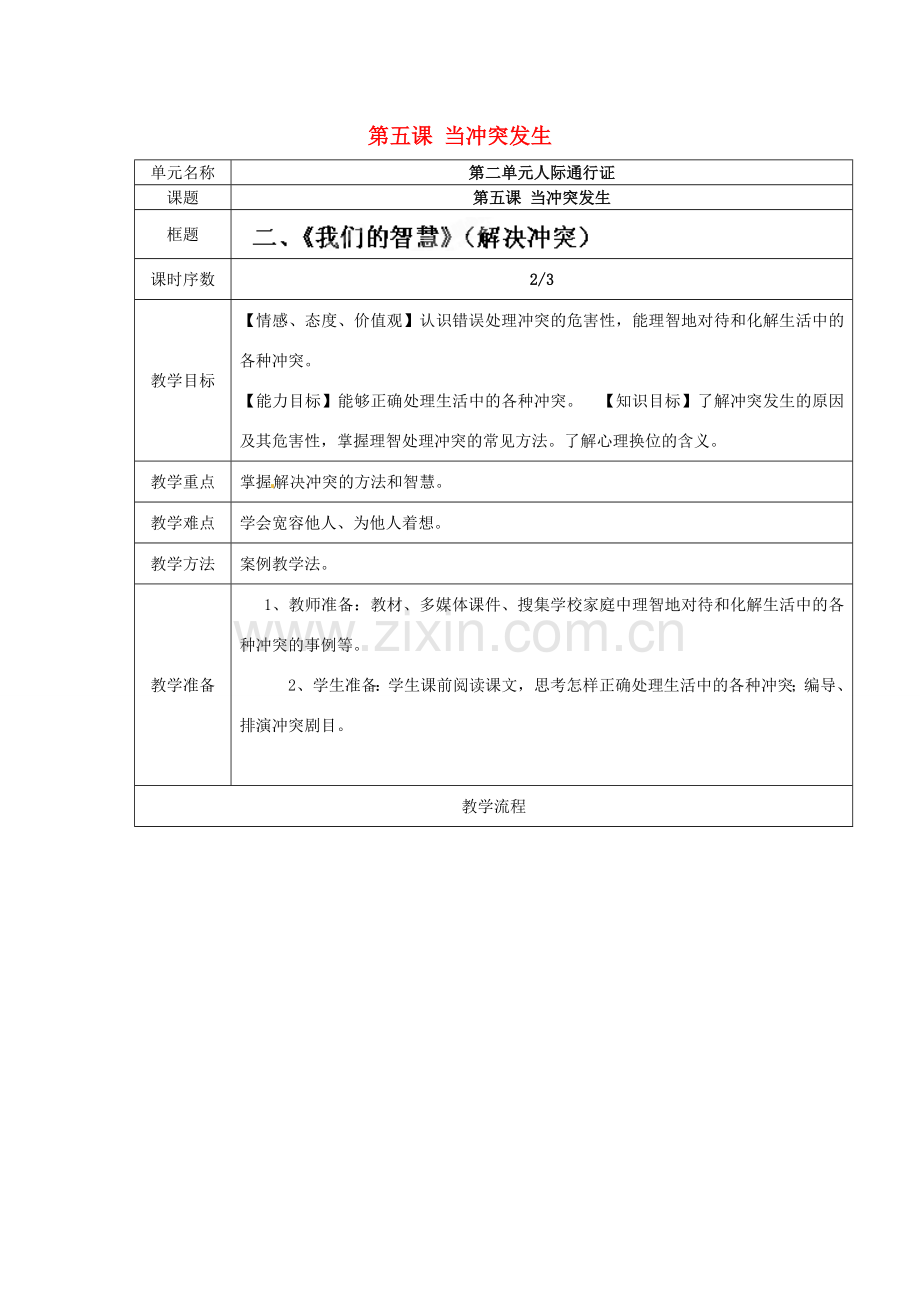 河南省洛阳市第二外国语学校八年级政治下册《当冲突发生 第二框 我们的智慧》教案 新人教版.doc_第1页