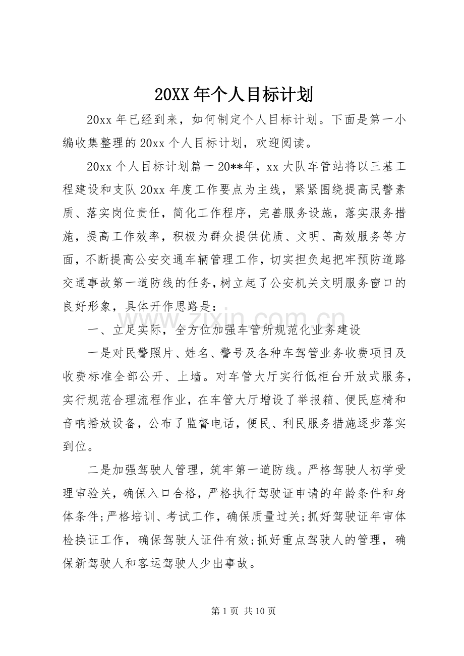 20XX年个人目标计划.docx_第1页