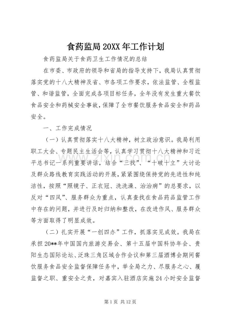 食药监局20XX年工作计划 .docx_第1页