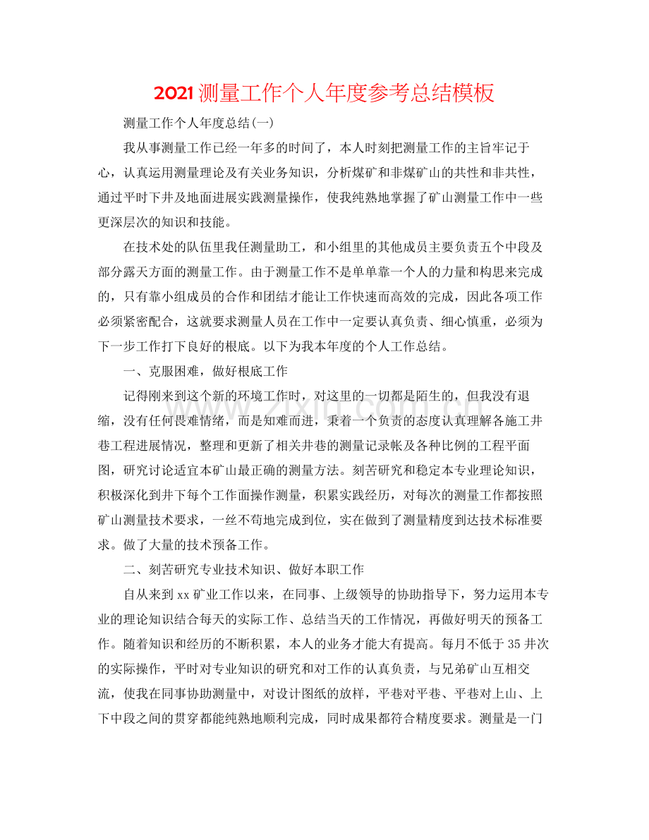测量工作个人年度参考总结模板.docx_第1页