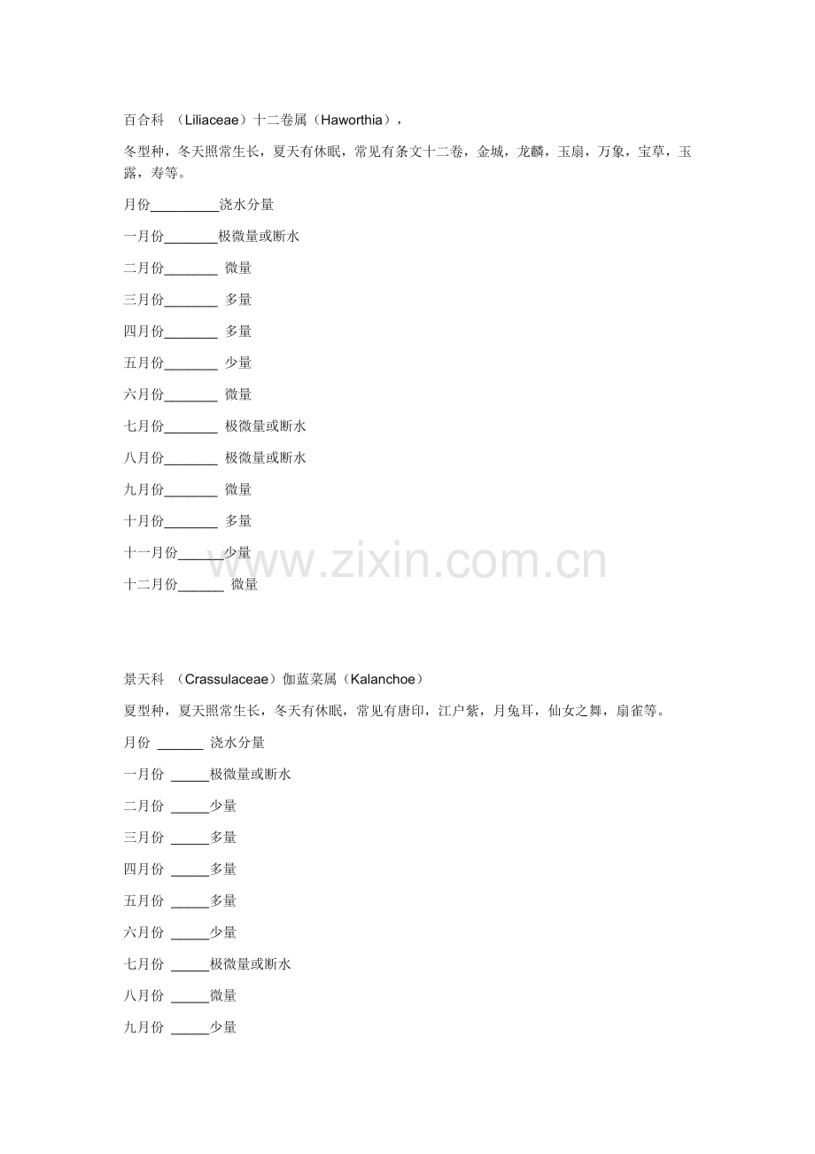 多肉植物浇水分量参考表.doc_第1页