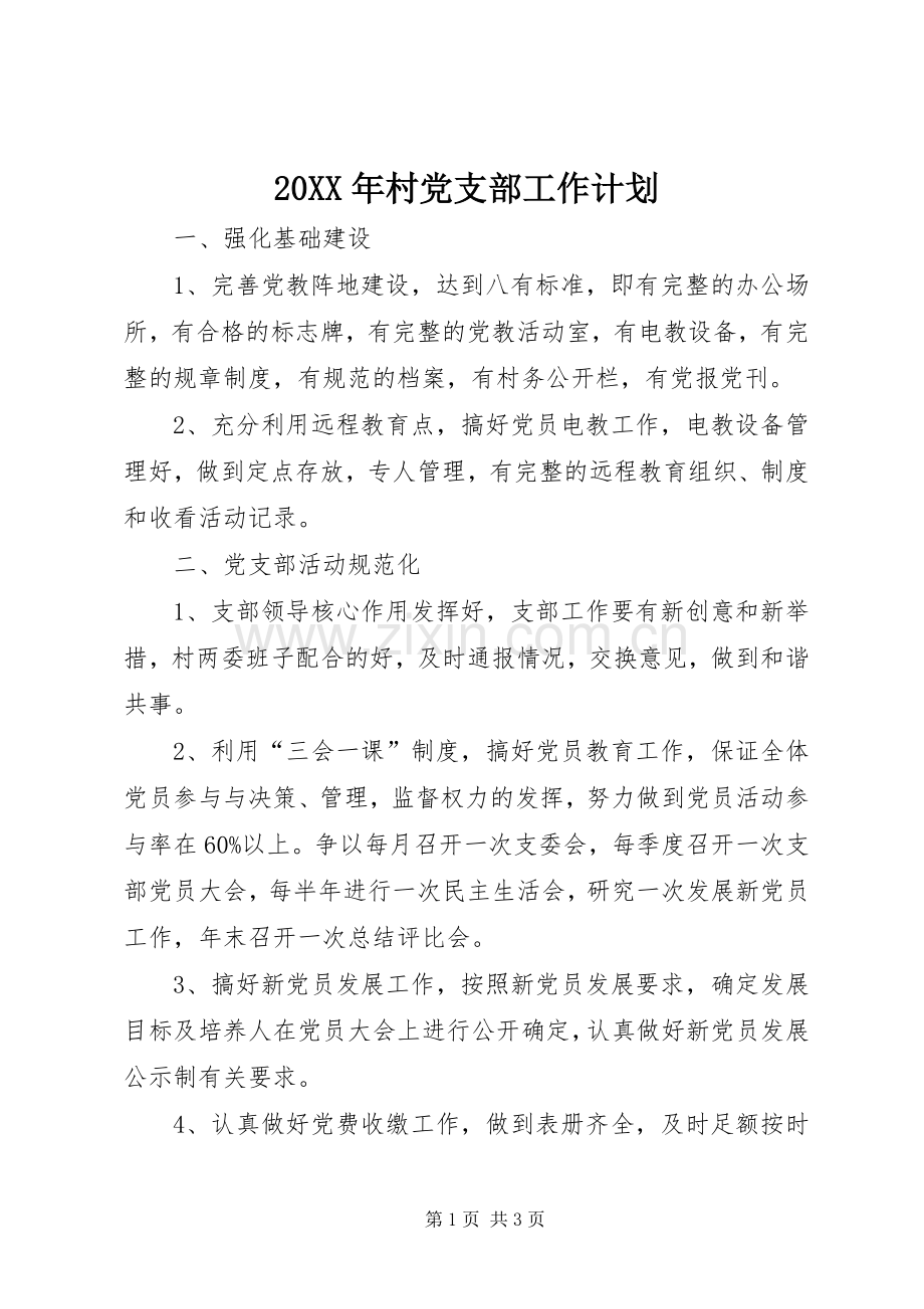 20XX年村党支部工作计划_1.docx_第1页