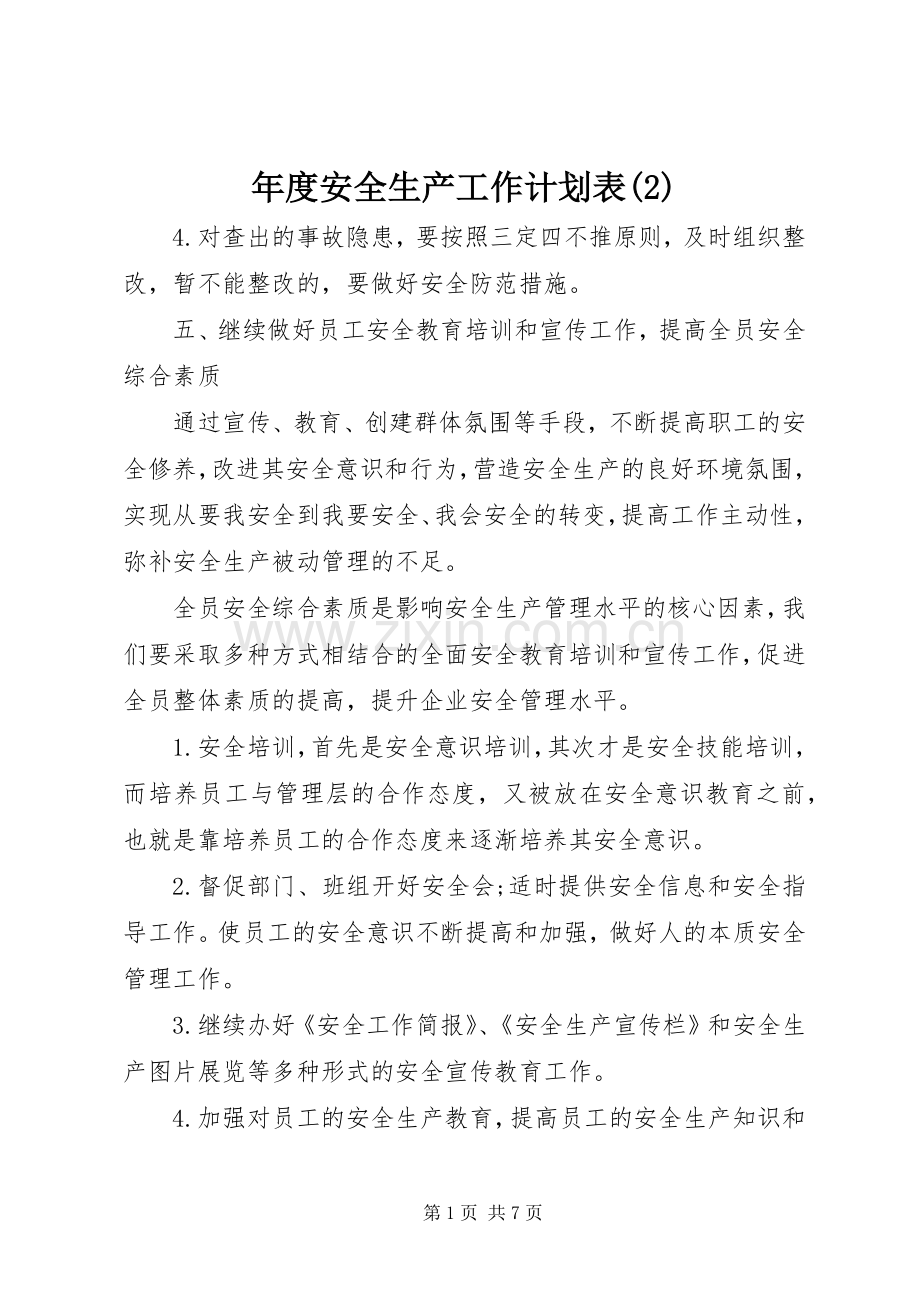 年度安全生产工作计划表.docx_第1页