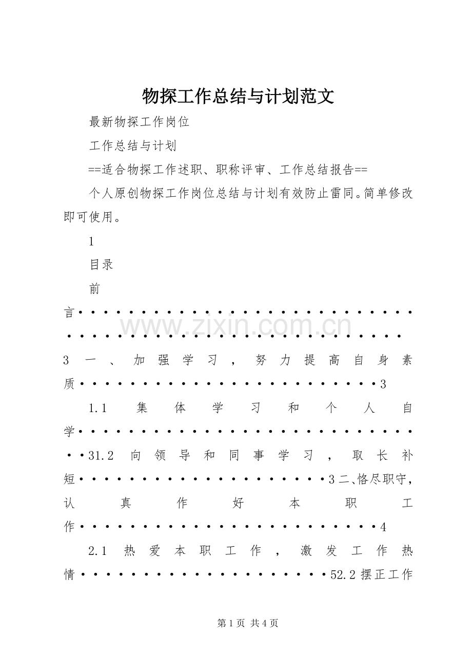 物探工作总结与计划范文.docx_第1页