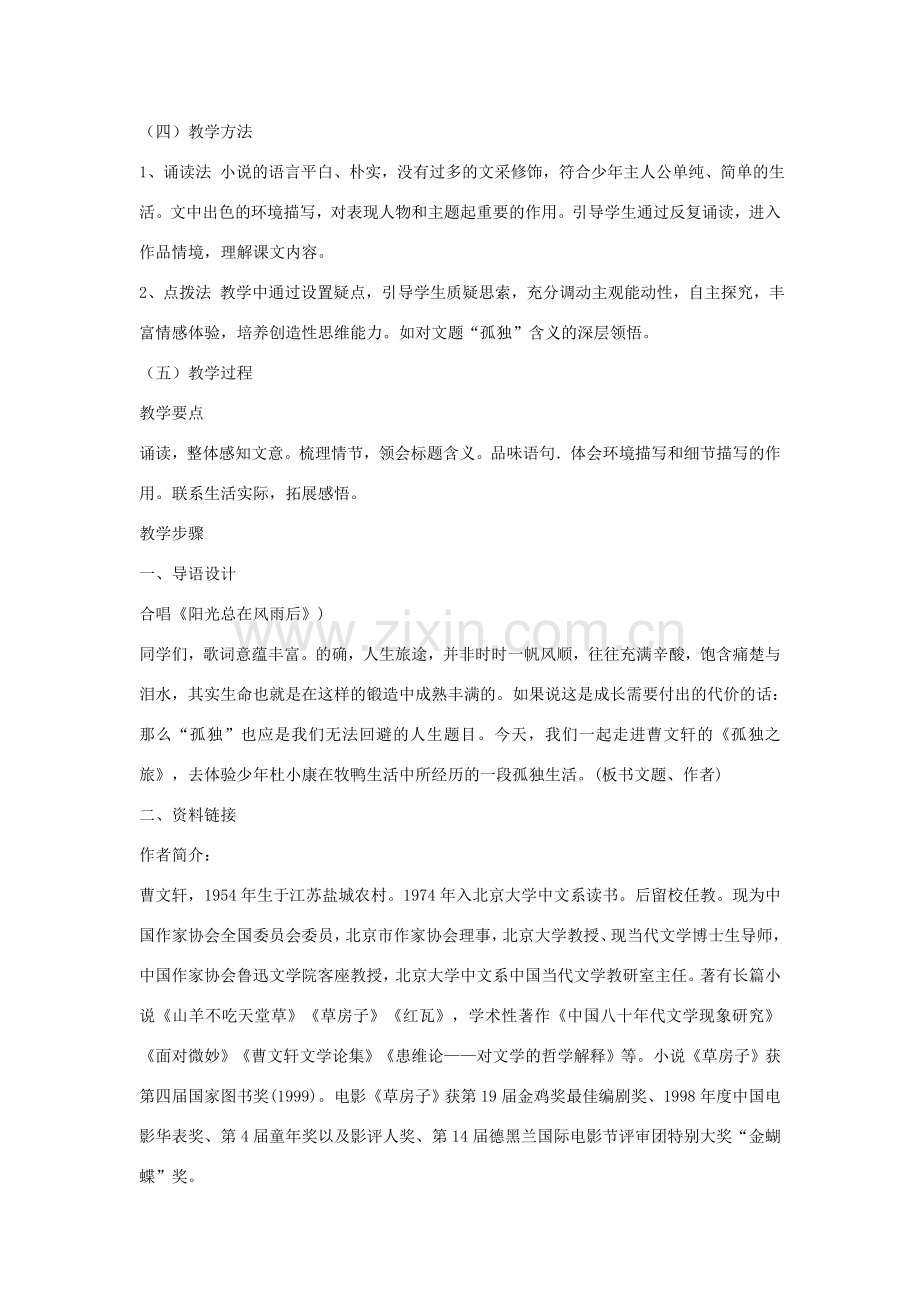 金识源八年级语文下册 14《孤独之旅》教案 鲁教版五四制-鲁教版五四制初中八年级下册语文教案.doc_第2页