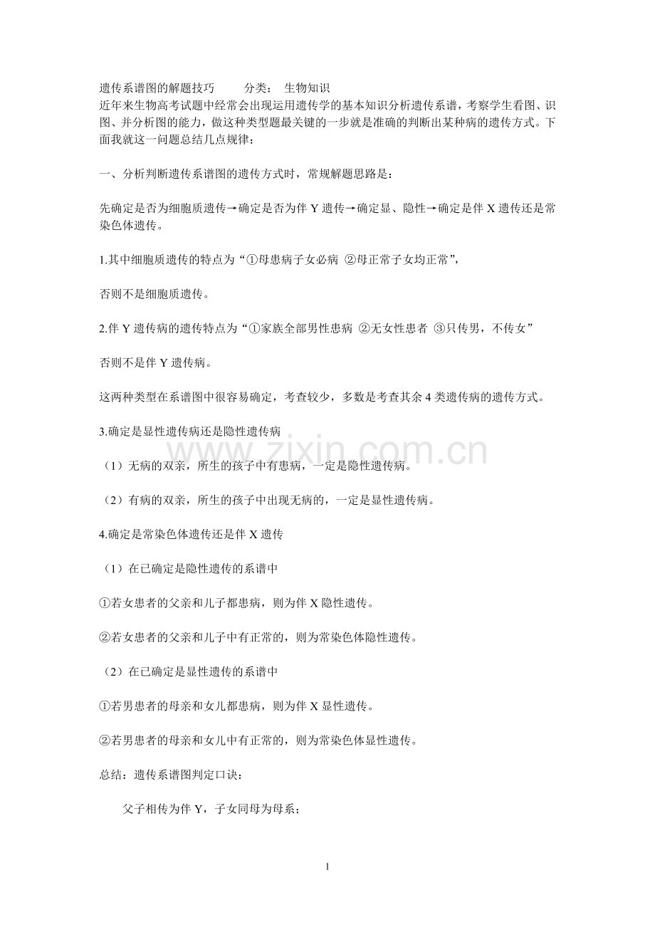 遗传系谱图的解题技巧.doc_第1页