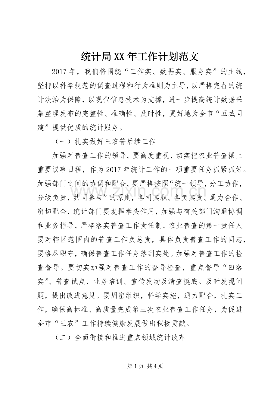 统计局XX年工作计划范文.docx_第1页