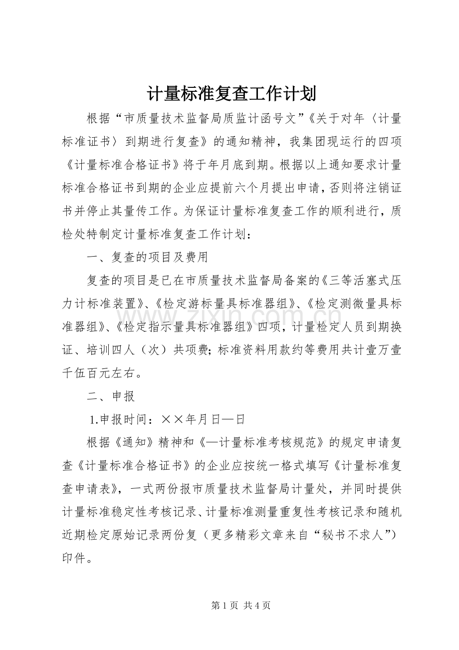 计量标准复查工作计划.docx_第1页