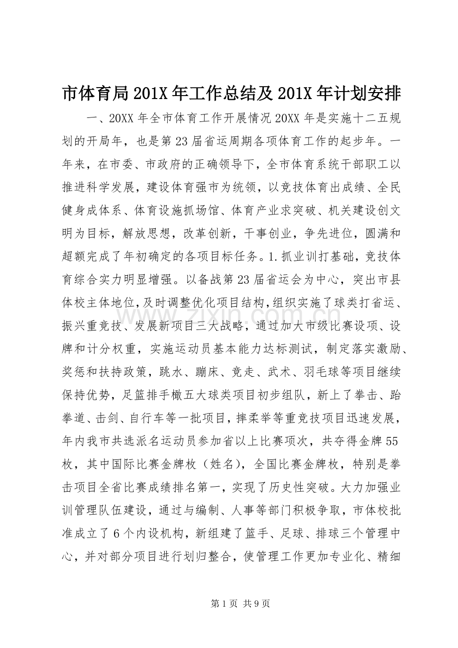 市体育局201X年工作总结及201X年计划安排.docx_第1页