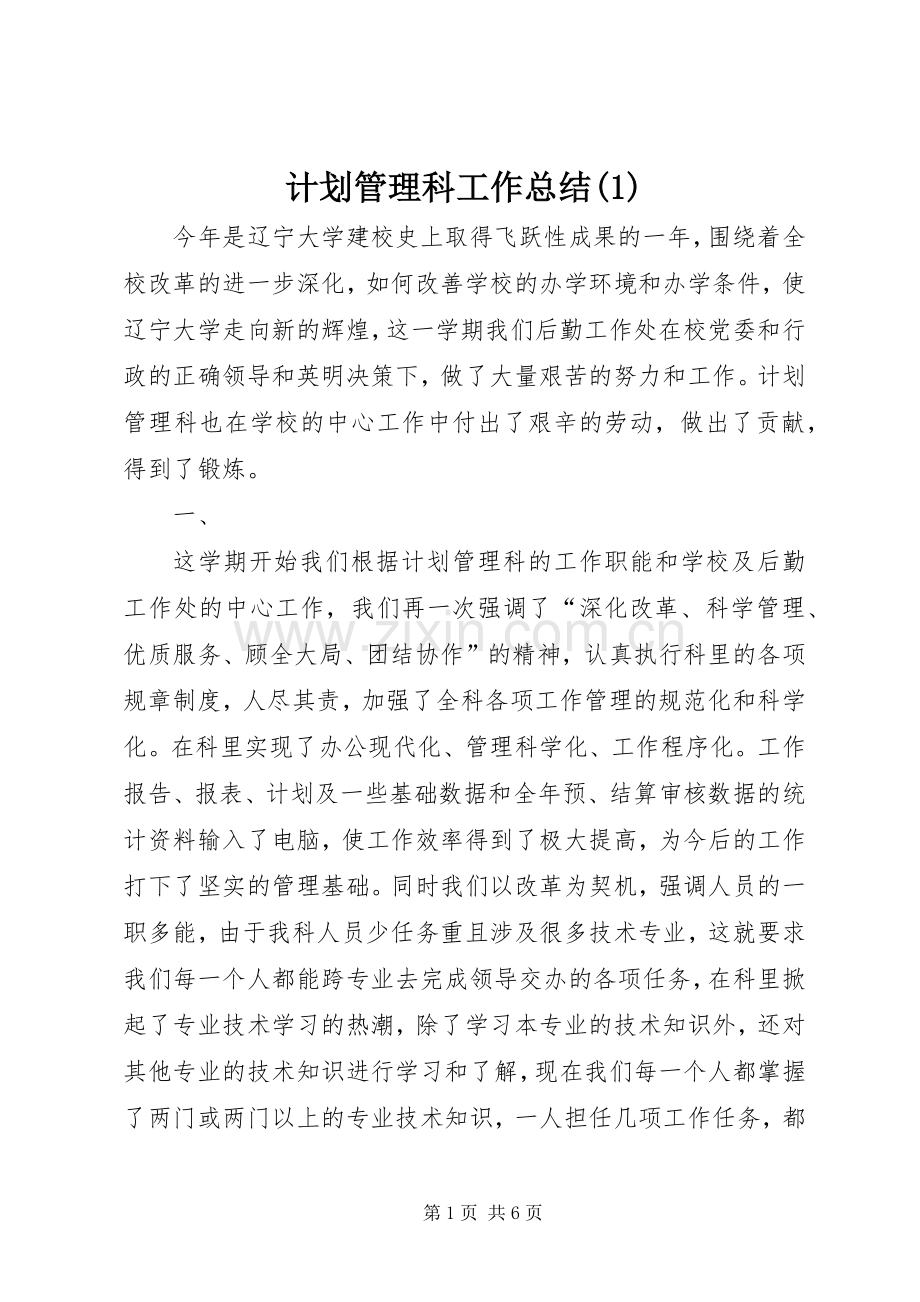计划管理科工作总结(1).docx_第1页