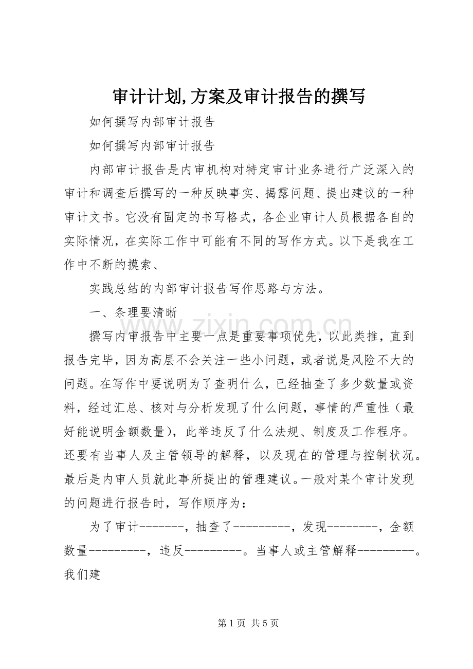 审计计划,方案及审计报告的撰写 .docx_第1页