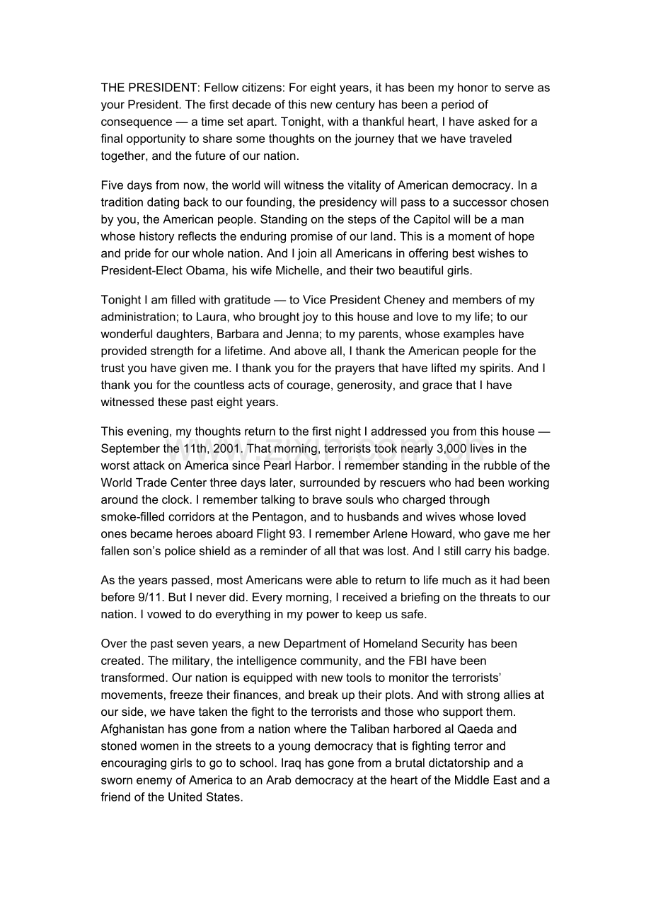Bush'sfarewellspeech.doc_第1页