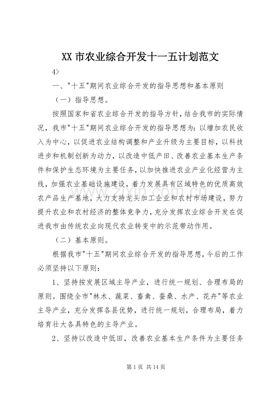 XX市农业综合开发十一五计划范文.docx_第1页