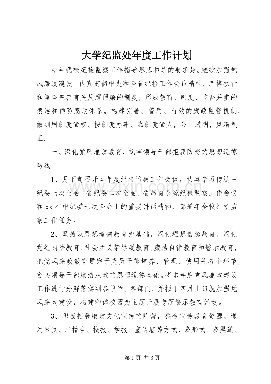 大学纪监处年度工作计划_1.docx_第1页
