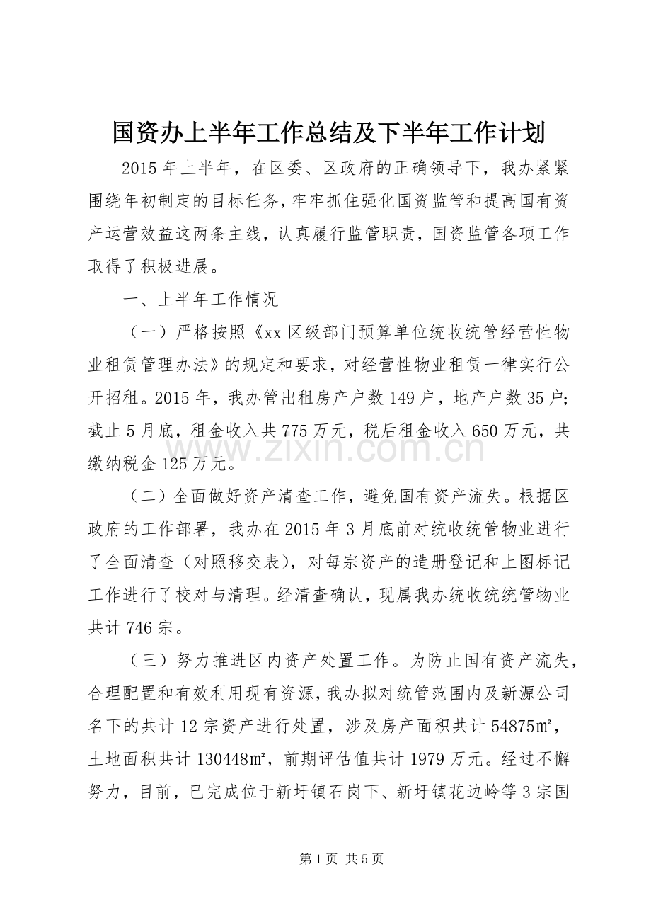 国资办上半年工作总结及下半年工作计划 .docx_第1页