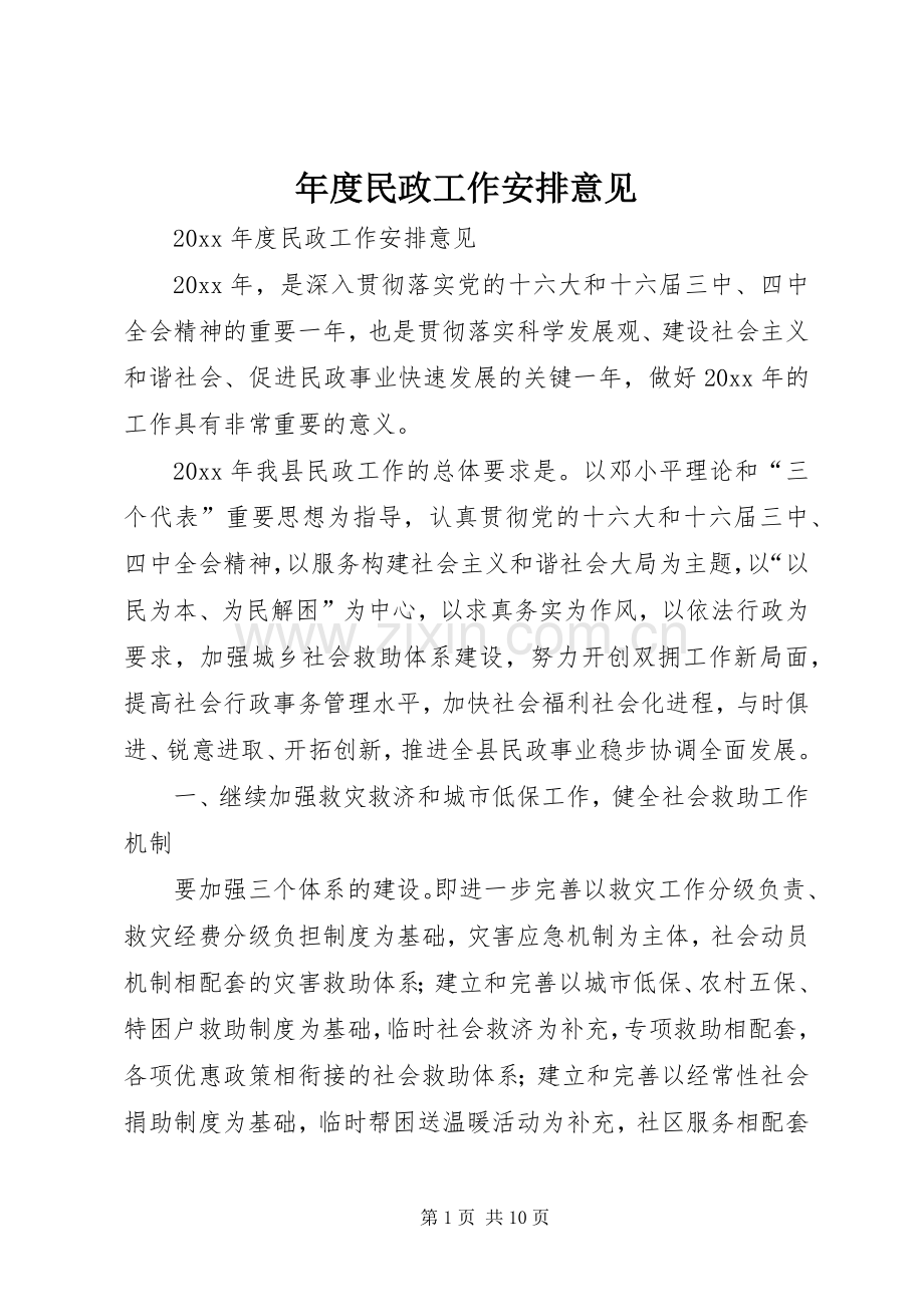 年度民政工作安排意见 .docx_第1页
