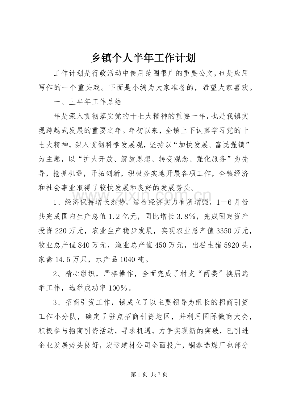 乡镇个人半年工作计划.docx_第1页