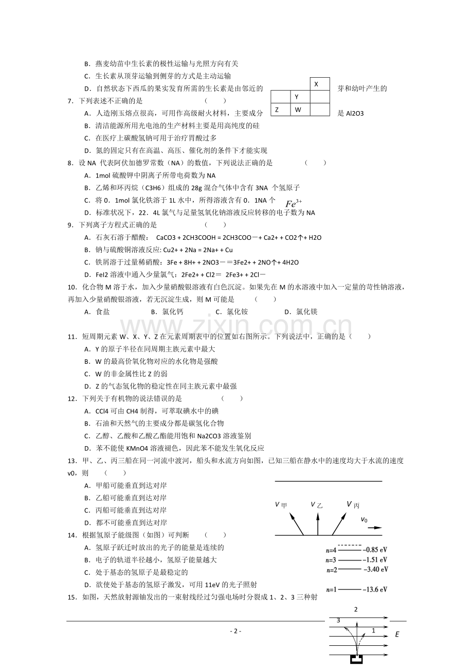 广东省汕头中学2011届高三教学质量测评(理综).doc_第2页