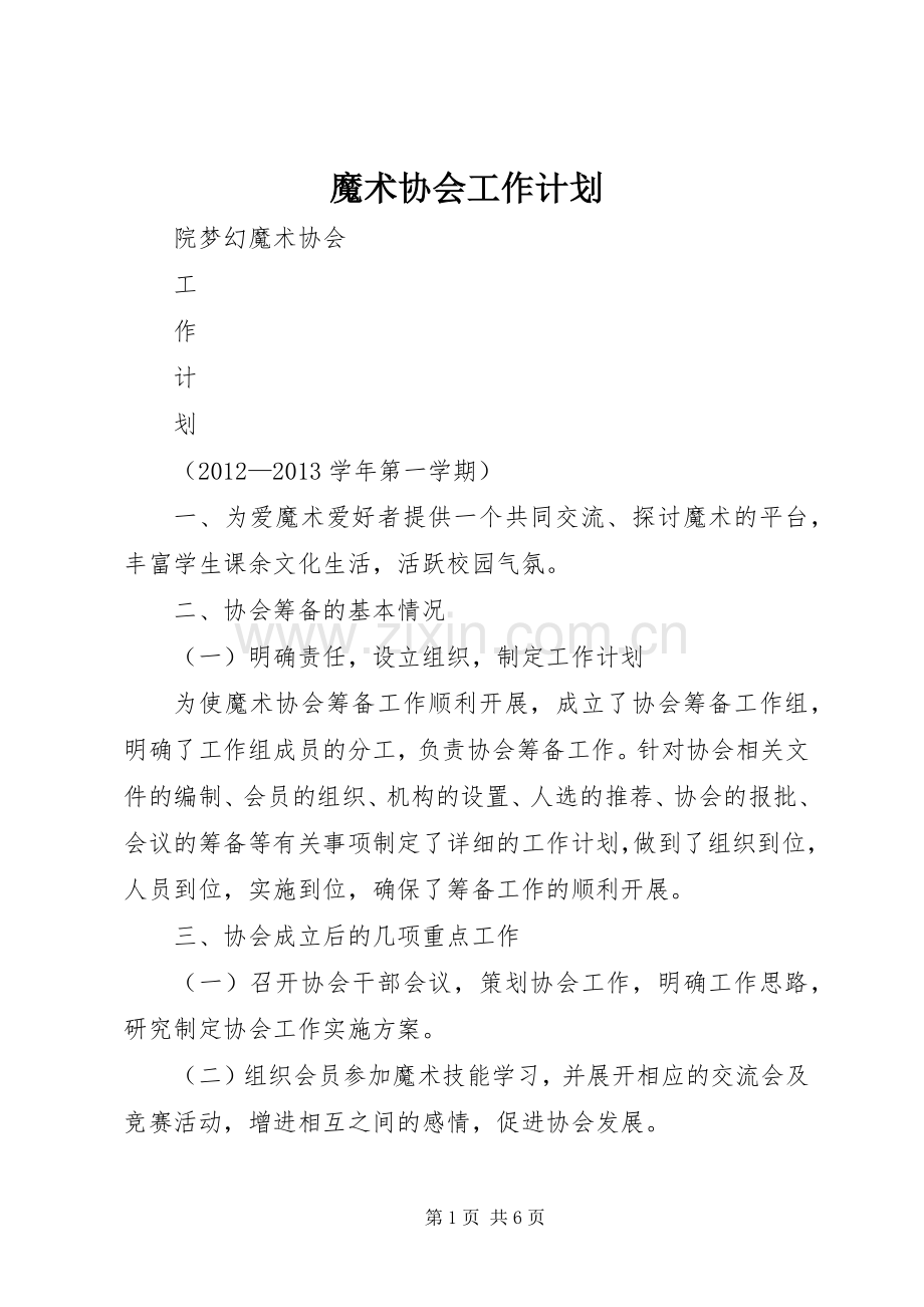魔术协会工作计划.docx_第1页