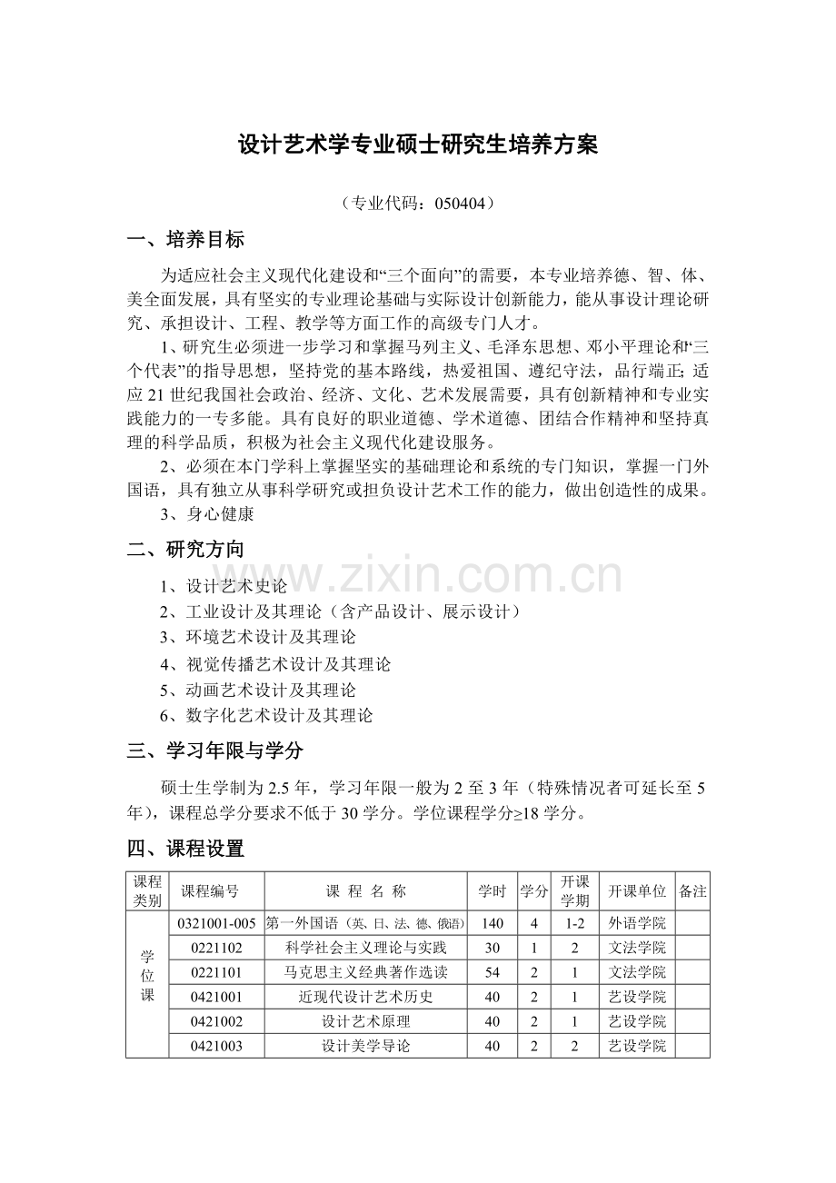 设计艺术学专业硕士研究生培养方案.doc_第1页