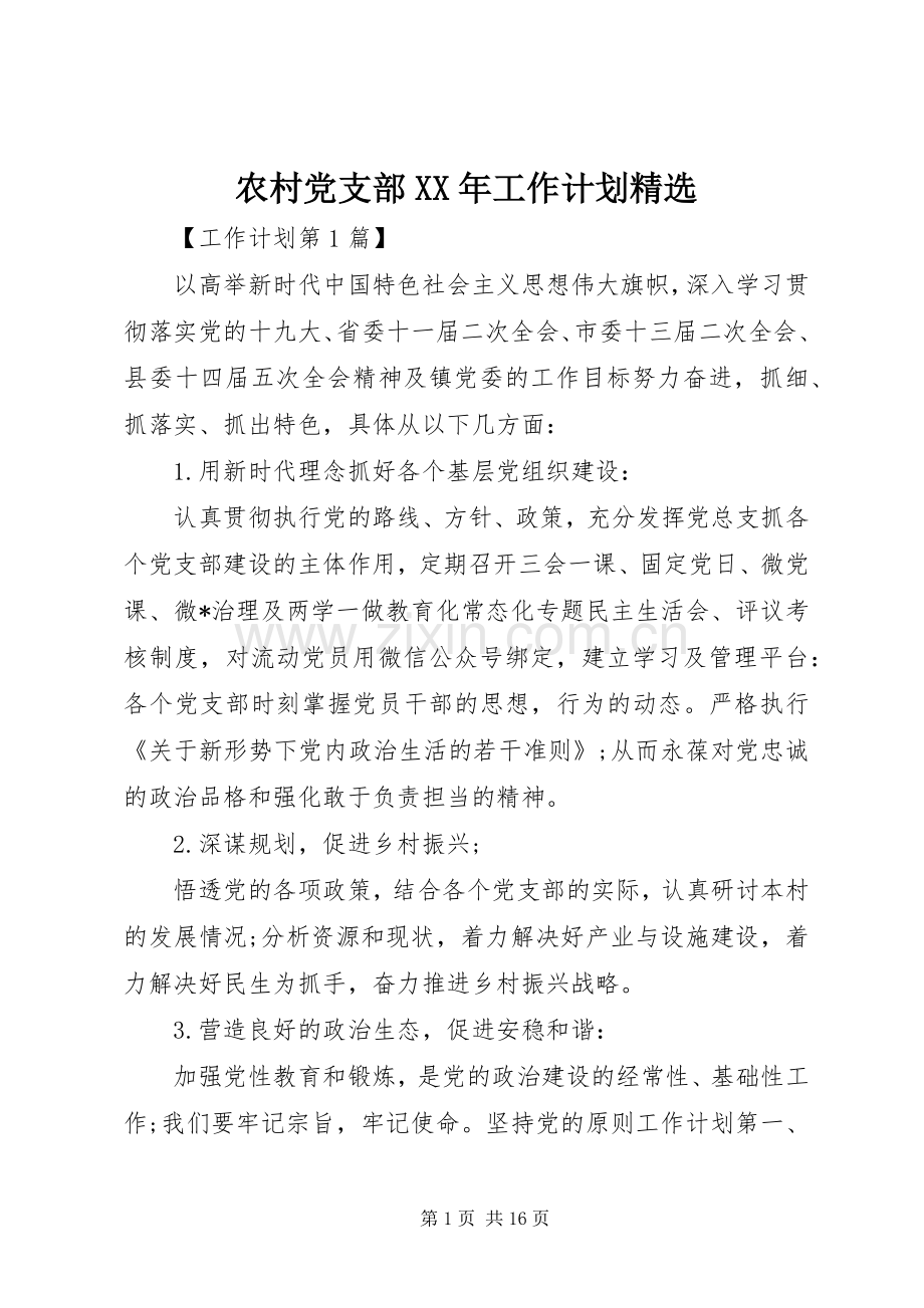 农村党支部XX年工作计划.docx_第1页